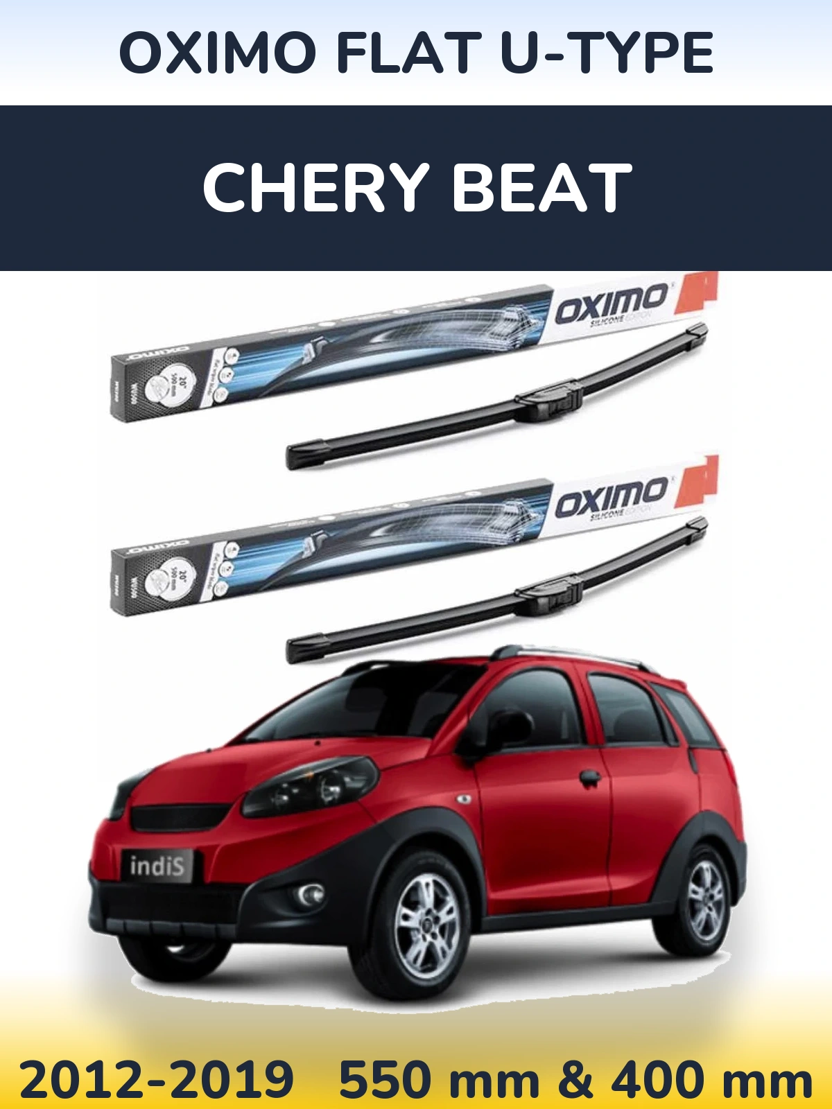 Sada předních stěračů Oximo Flat U-type 550 a 400 mm pro Chery Beat 2012-2019