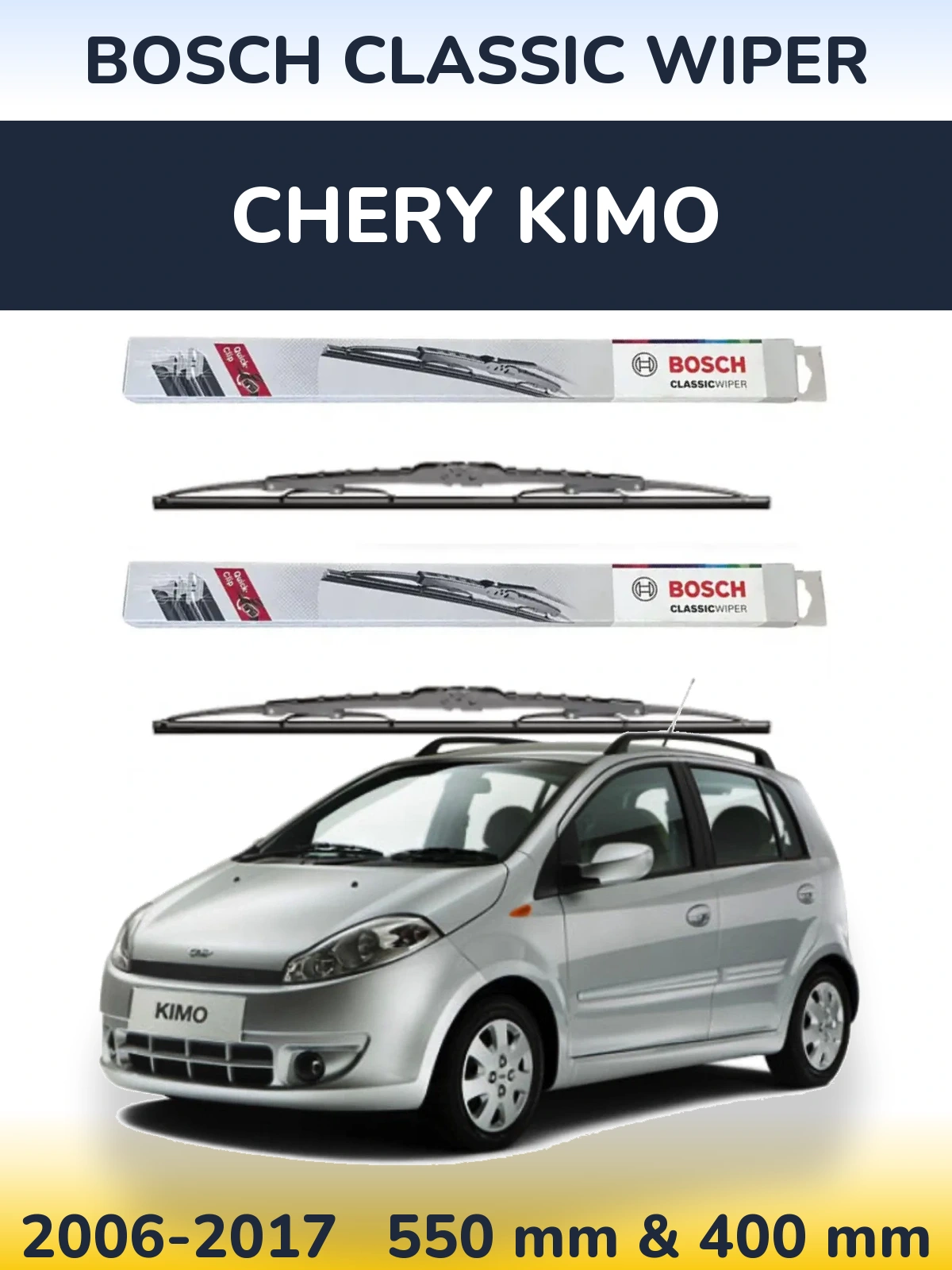 Sada předních stěračů BOSCH Classic Wiper 550 a 400 mm pro Chery Kimo 2006-2017
