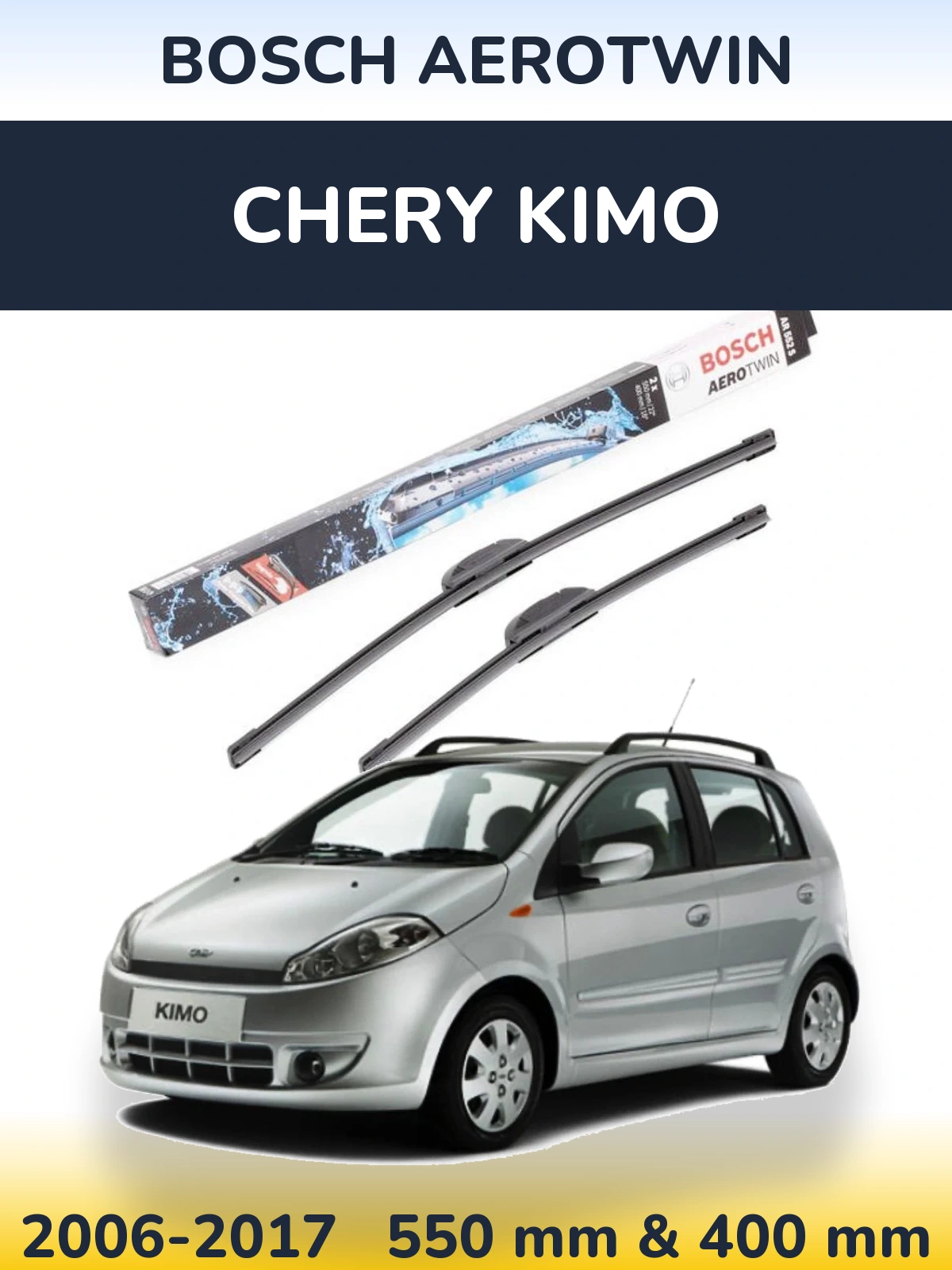 Sada předních stěračů BOSCH AeroTwin 550 a 400 mm pro Chery Kimo 2006-2017