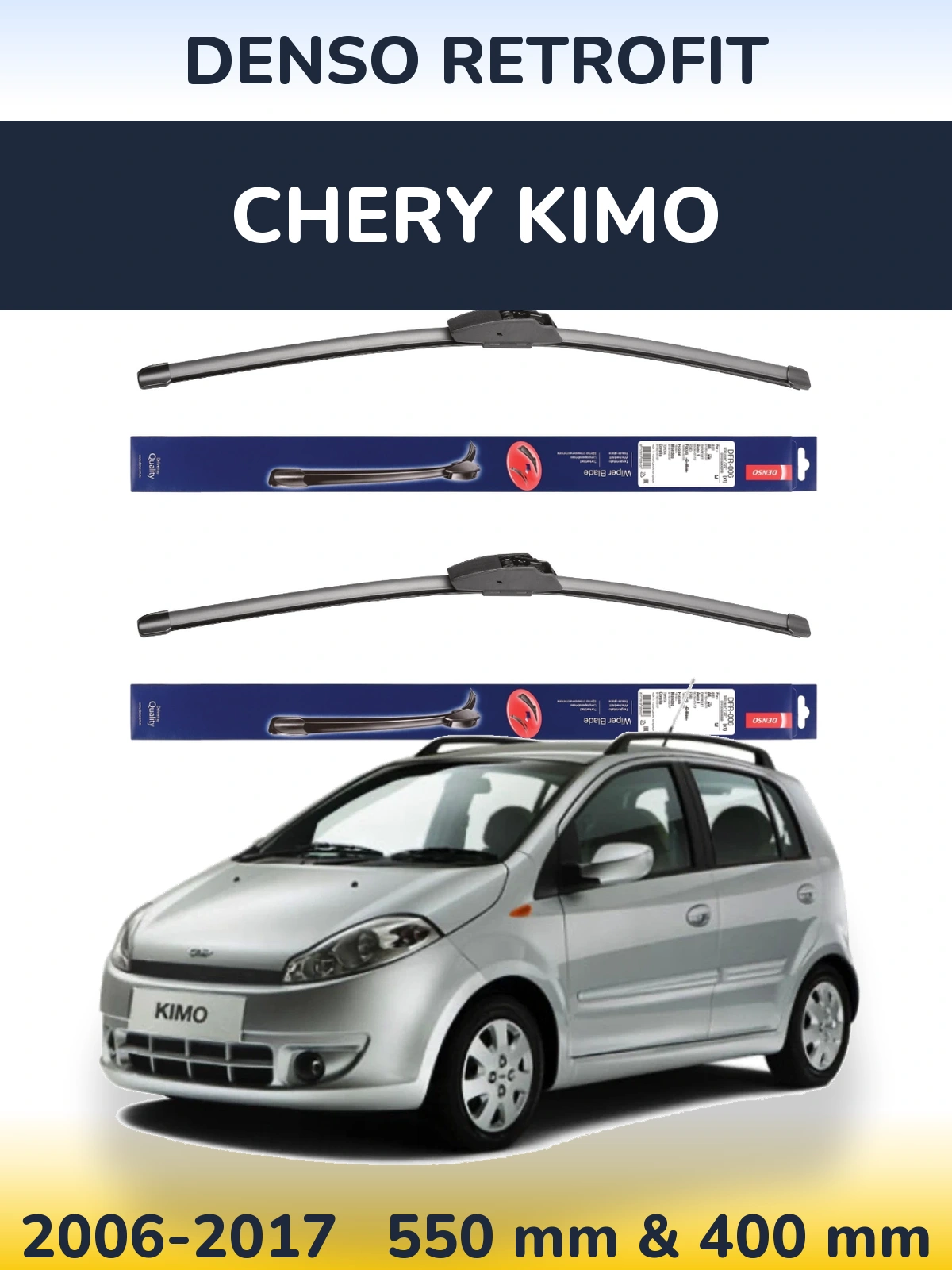Sada předních stěračů Denso Retrofit 550 a 400 mm pro Chery Kimo 2006-2017