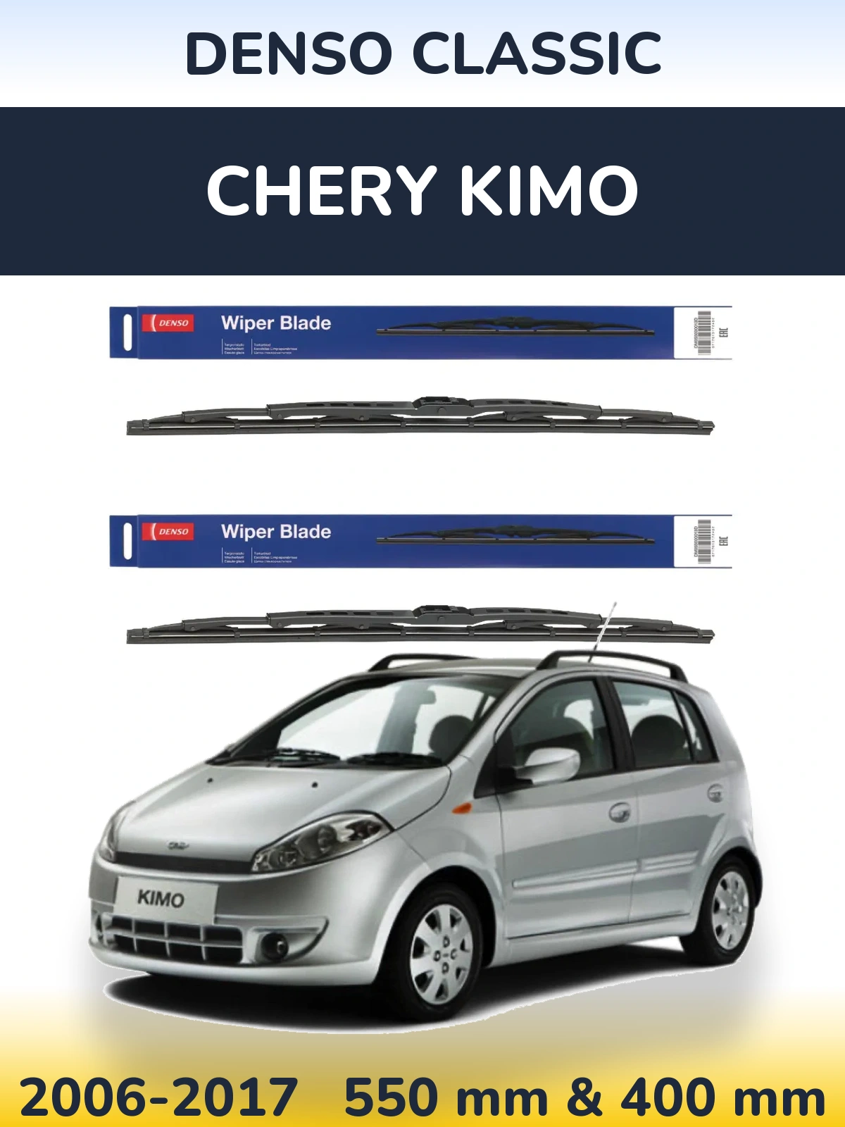 Sada předních stěračů Denso Classic 550 a 400 mm pro Chery Kimo 2006-2017