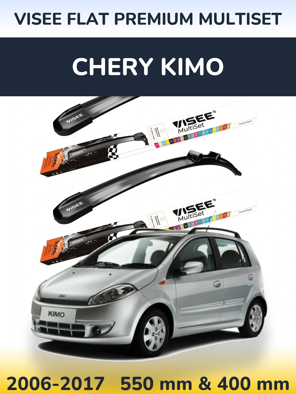Sada předních stěračů VISEE FLAT PREMIUM MultiSet 550 a 400 mm pro Chery Kimo 2006-2017