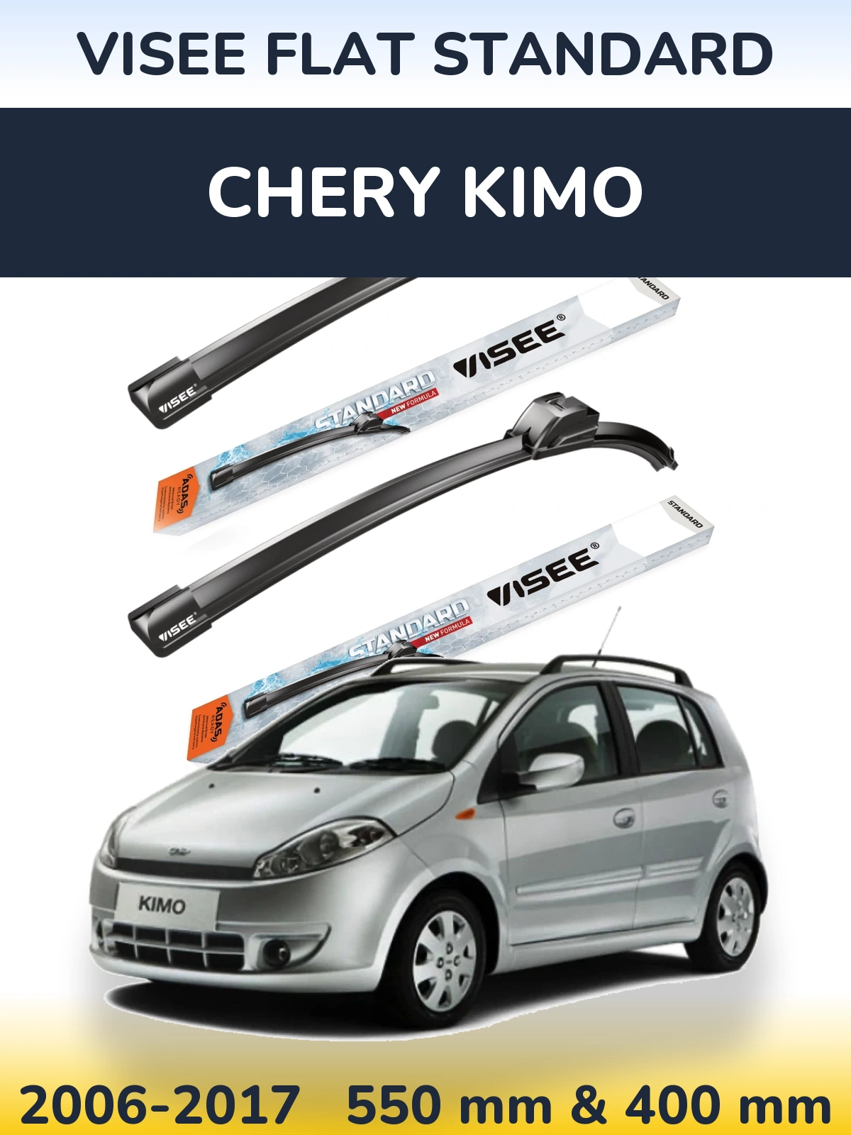 Sada předních stěračů VISEE FLAT STANDARD 550 a 400 mm pro Chery Kimo 2006-2017