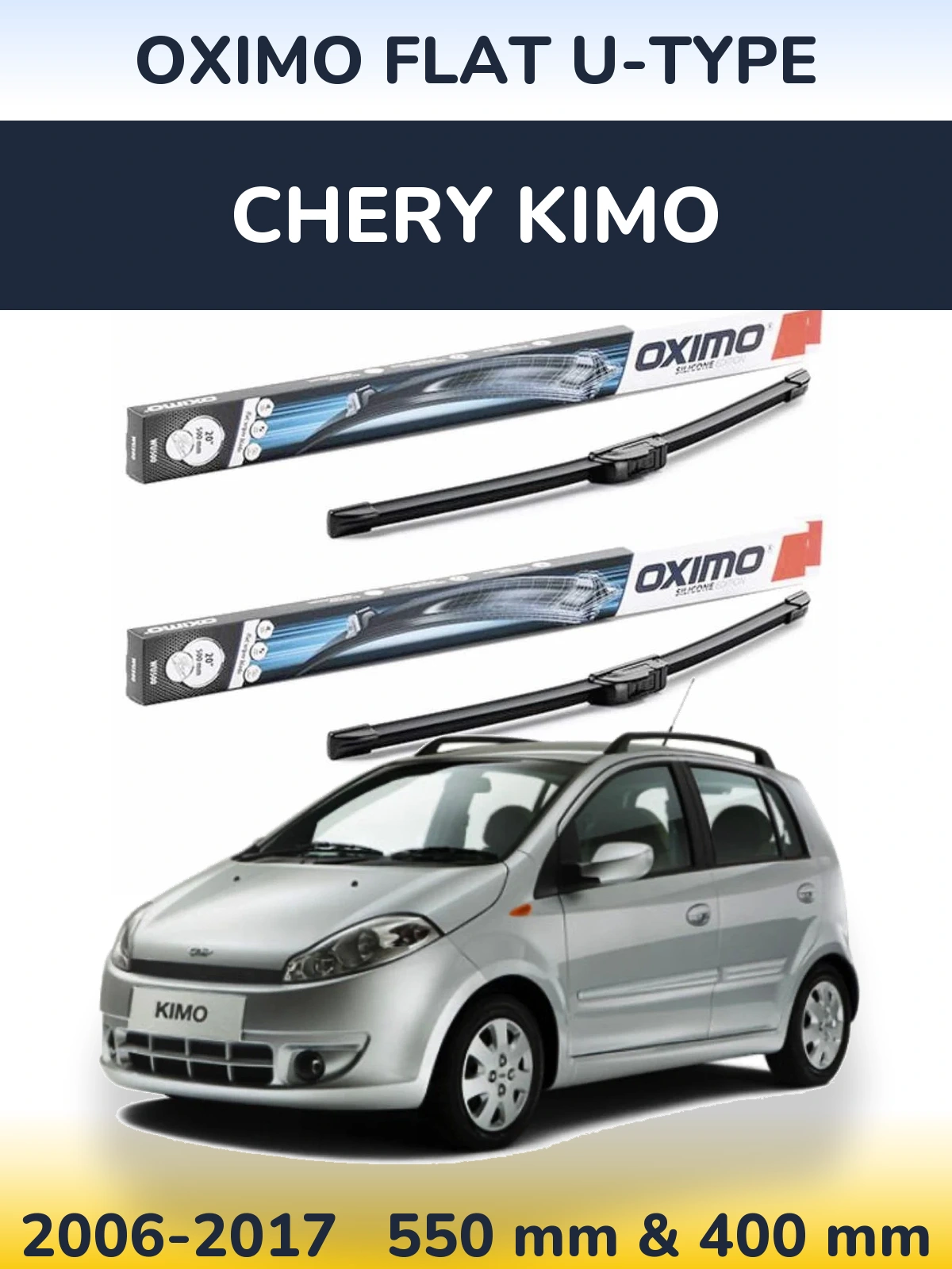 Sada předních stěračů Oximo Flat U-type 550 a 400 mm pro Chery Kimo 2006-2017