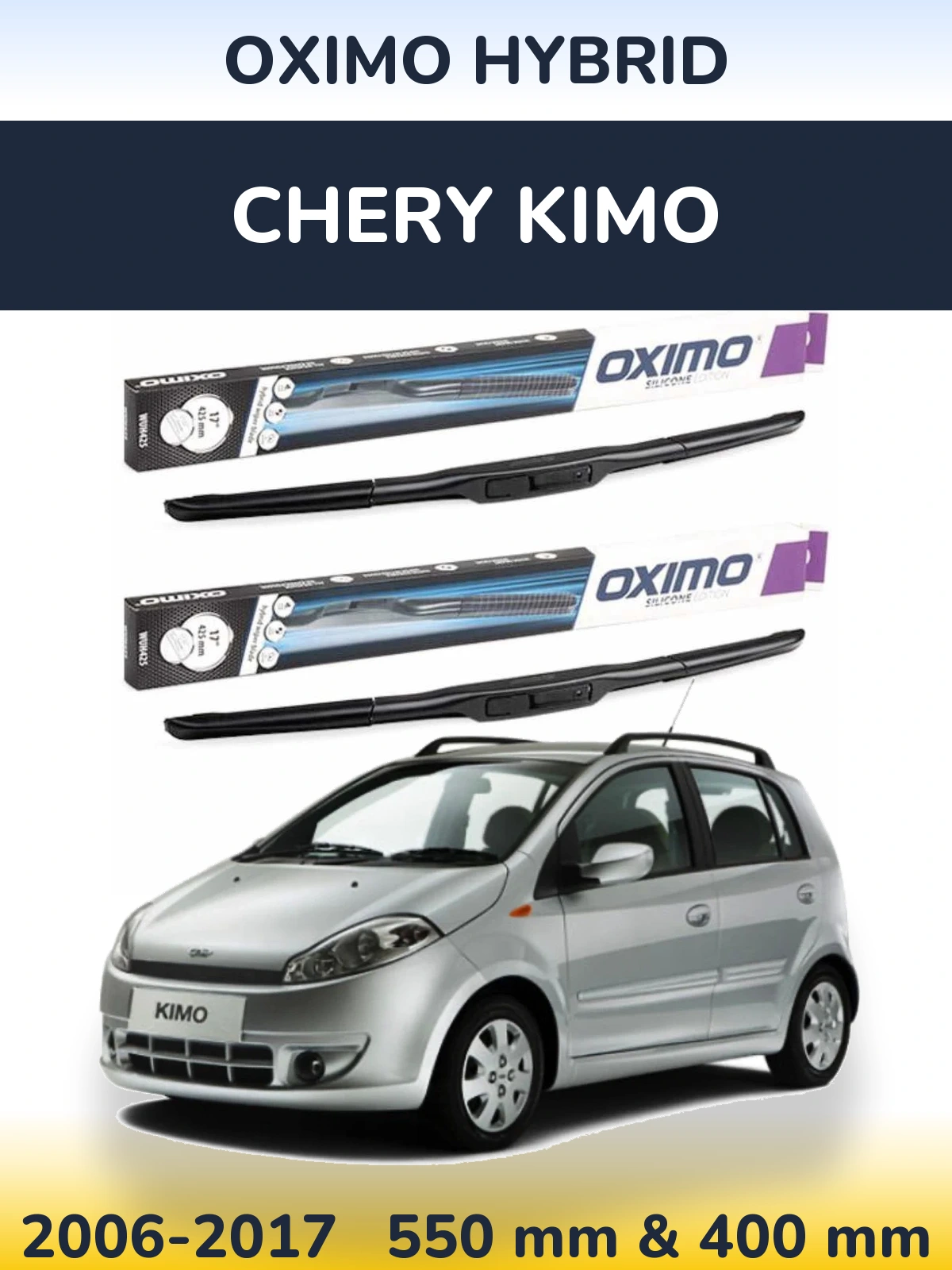 Sada předních stěračů Oximo Hybrid 550 a 400 mm pro Chery Kimo 2006-2017