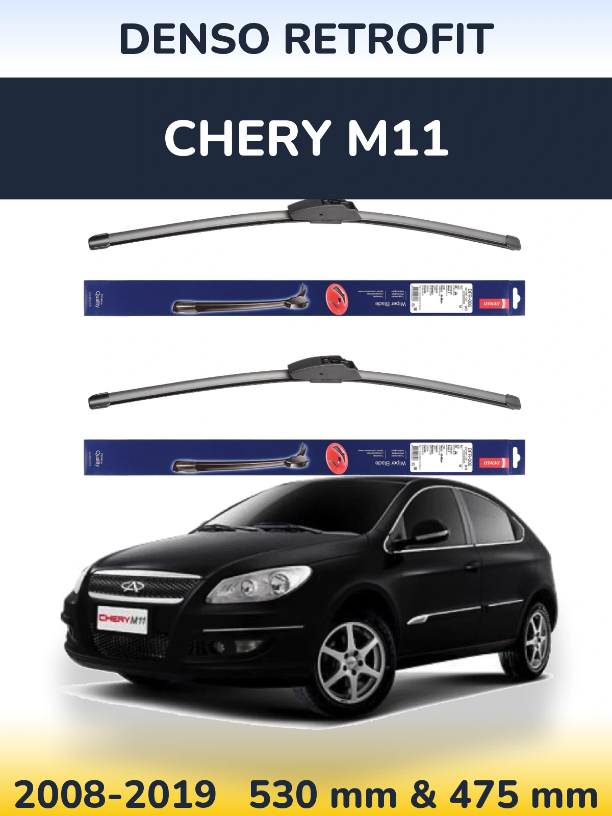 Sada předních stěračů Denso Retrofit 530 a 475 mm pro Chery M11 2008-2019