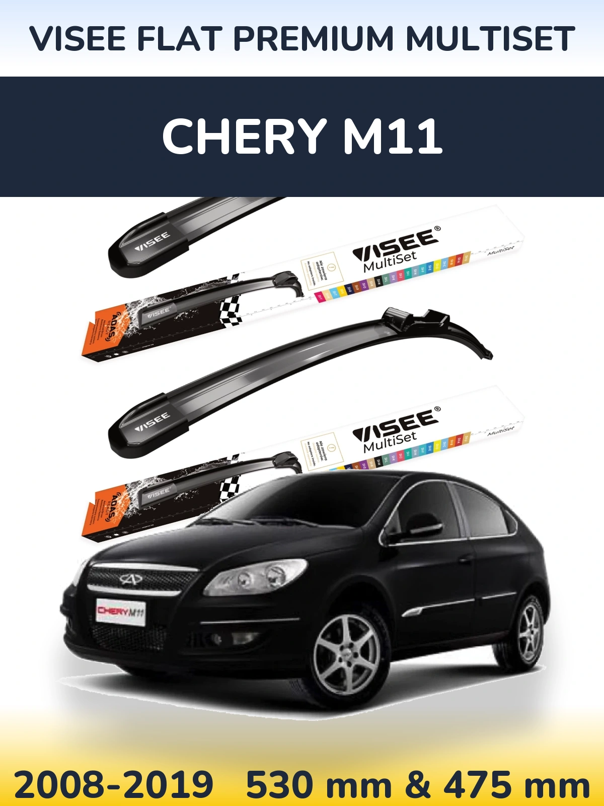 Sada předních stěračů VISEE FLAT PREMIUM MultiSet 530 a 475 mm pro Chery M11 2008-2019
