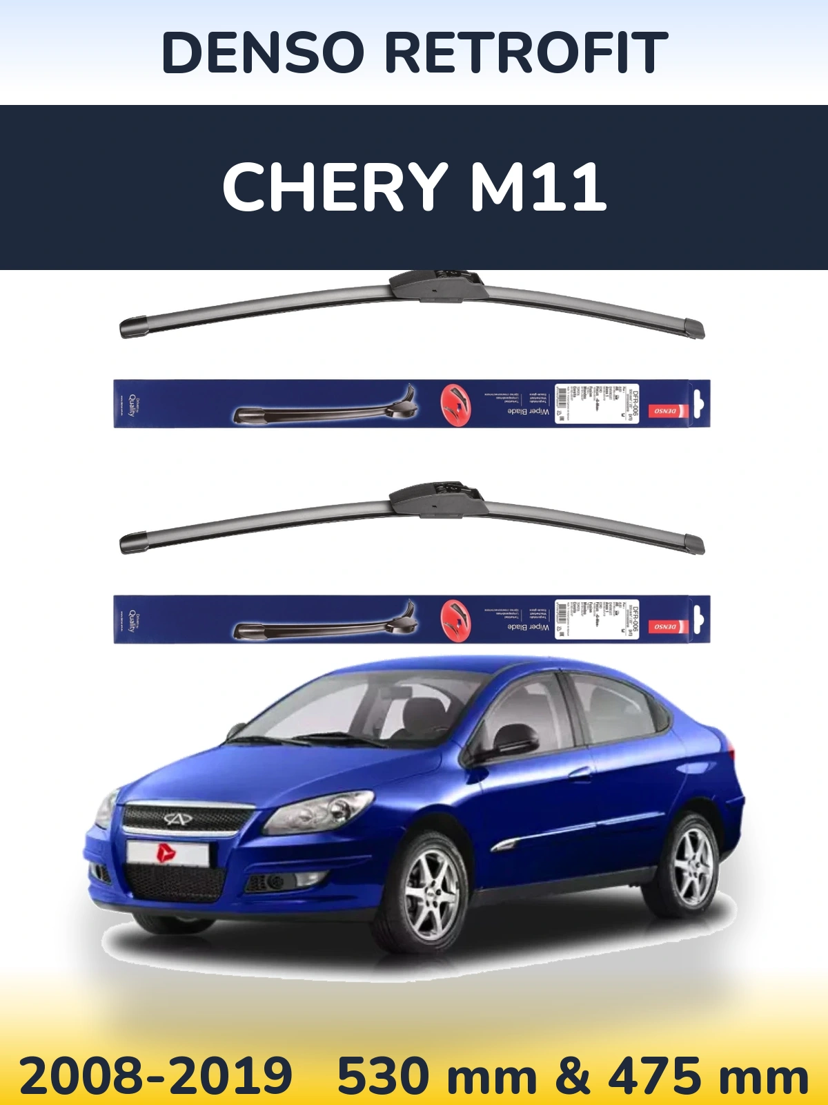 Sada předních stěračů Denso Retrofit 530 a 475 mm pro Chery M11 2008-2019