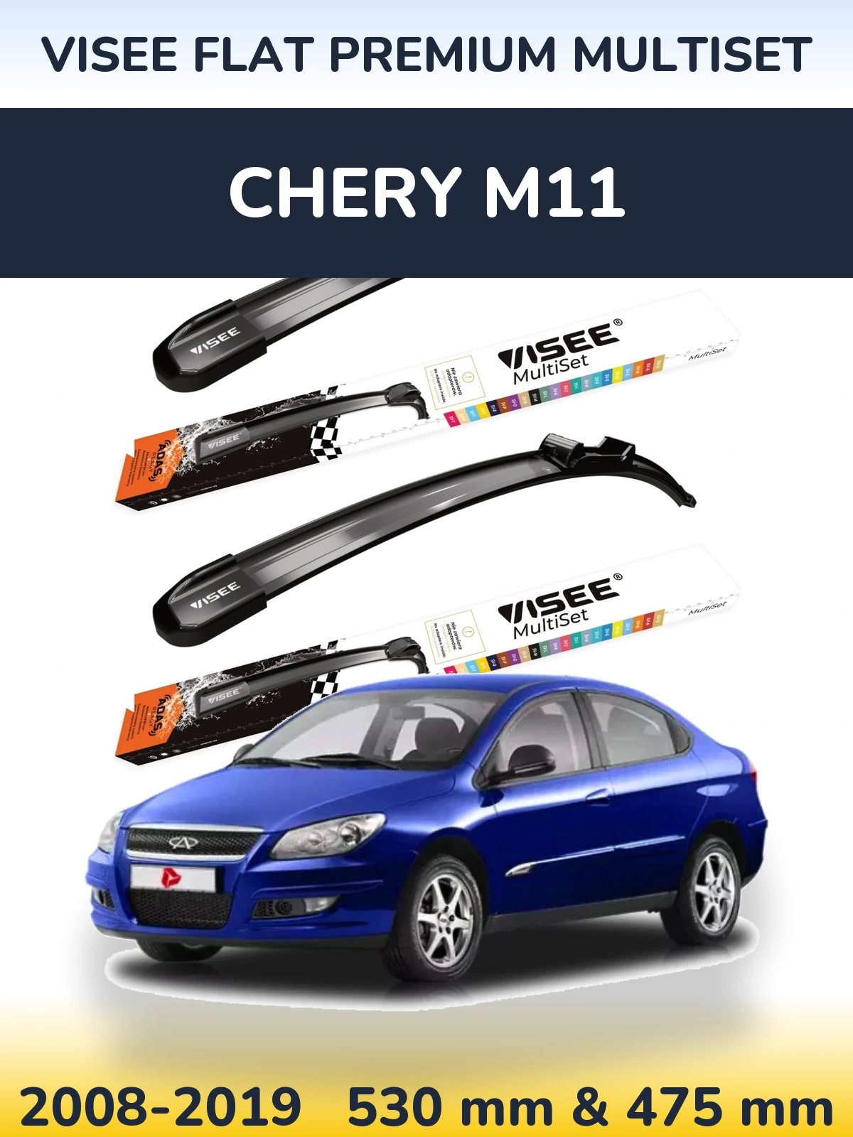 Sada předních stěračů VISEE FLAT PREMIUM MultiSet 530 a 475 mm pro Chery M11 2008-2019