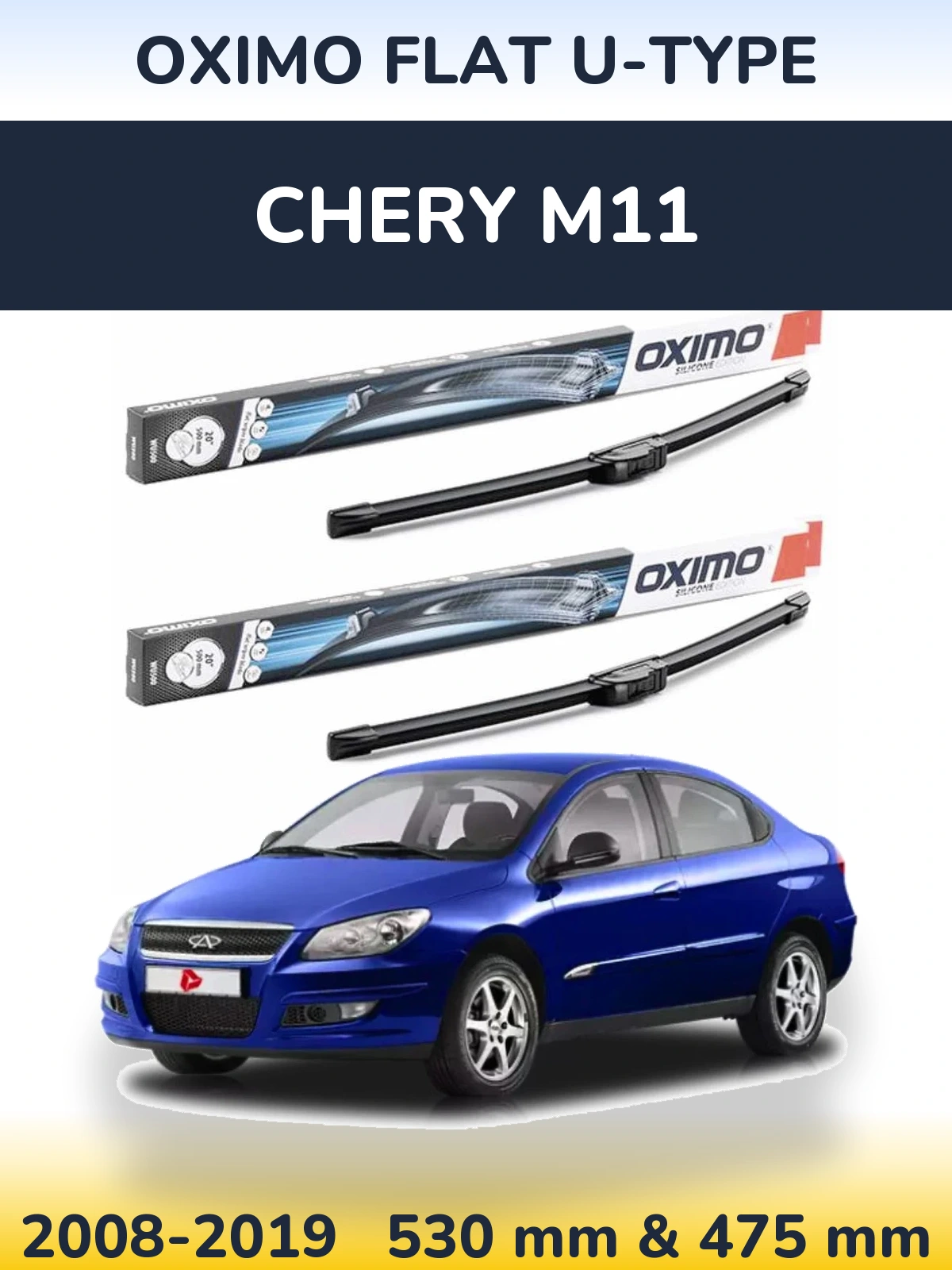 Sada předních stěračů Oximo Flat U-type 530 a 475 mm pro Chery M11 2008-2019