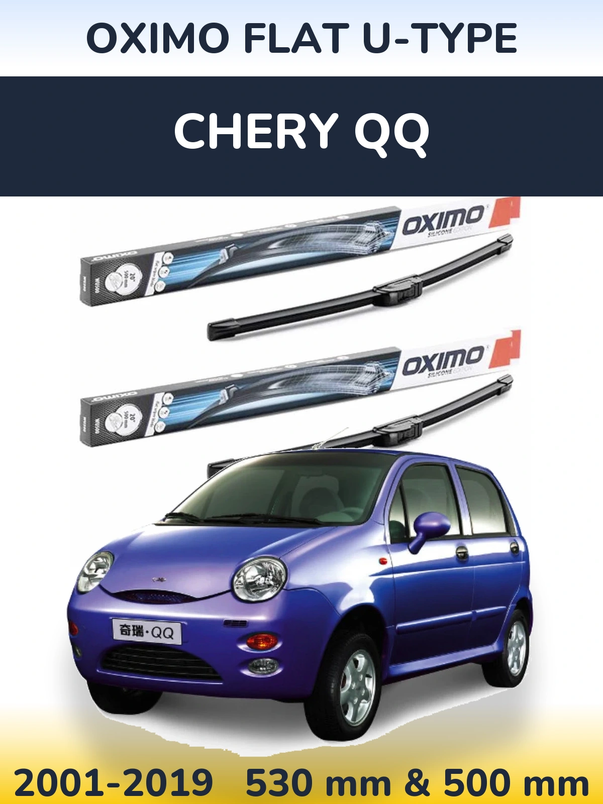 Sada předních stěračů Oximo Flat U-type 530 a 500 mm pro Chery QQ 2001-2019