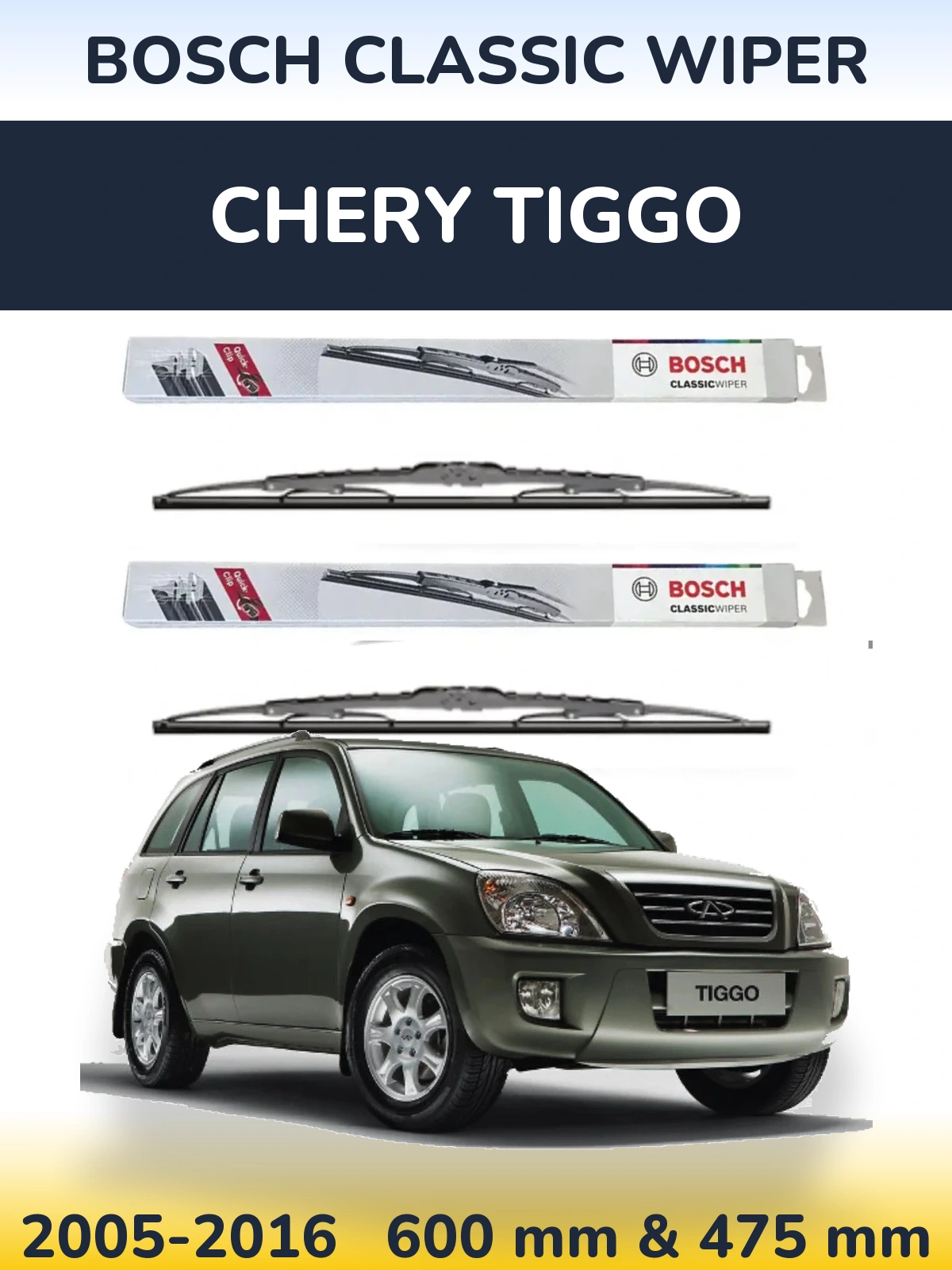 Sada předních stěračů BOSCH Classic Wiper 600 a 475 mm pro Chery Tiggo 2005-2016