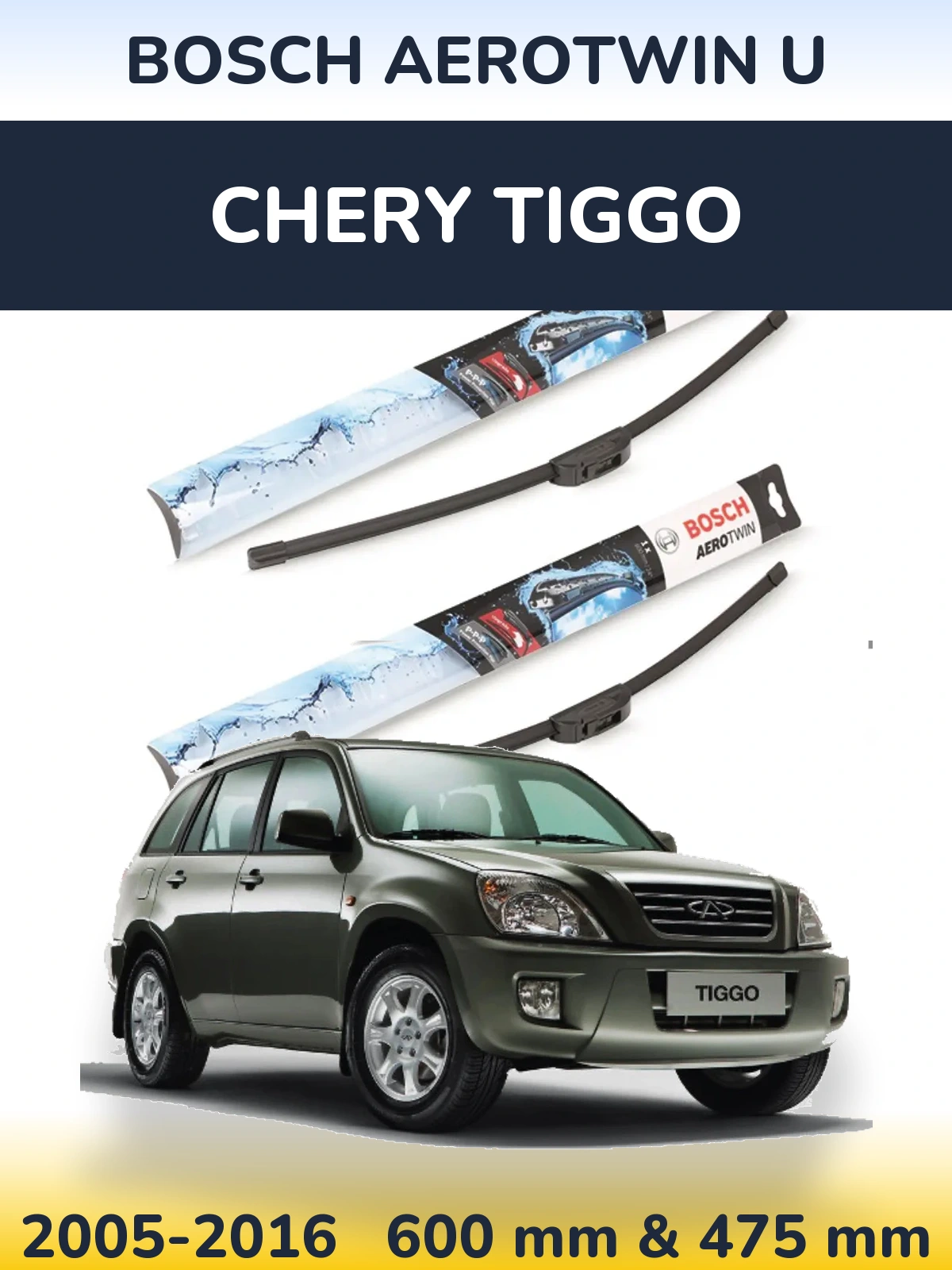 Sada předních stěračů BOSCH AeroTwin U 600 a 475 mm pro Chery Tiggo 2005-2016