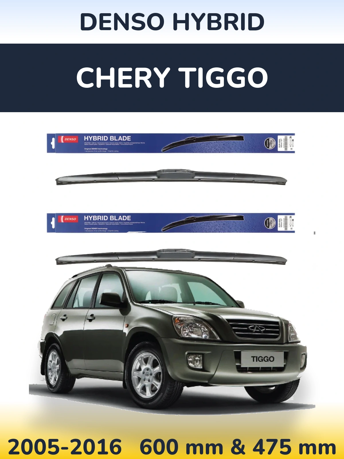 Sada předních stěračů Denso Hybrid 600 a 475 mm pro Chery Tiggo 2005-2016