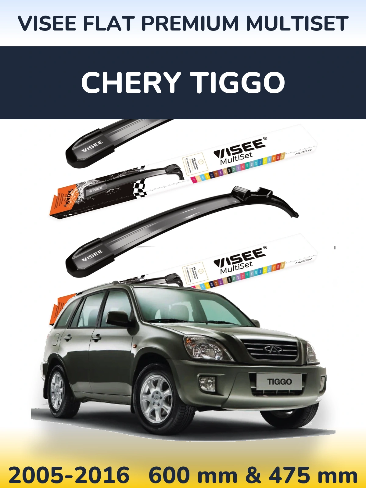 Sada předních stěračů VISEE FLAT PREMIUM MultiSet 600 a 475 mm pro Chery Tiggo 2005-2016