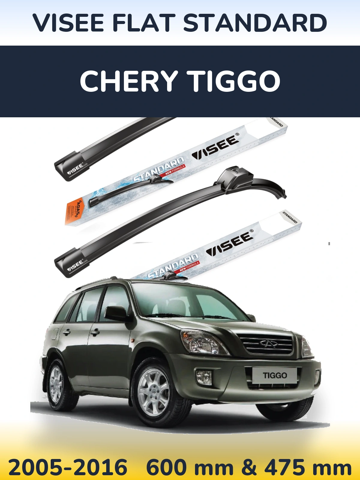 Sada předních stěračů VISEE FLAT STANDARD 600 a 475 mm pro Chery Tiggo 2005-2016