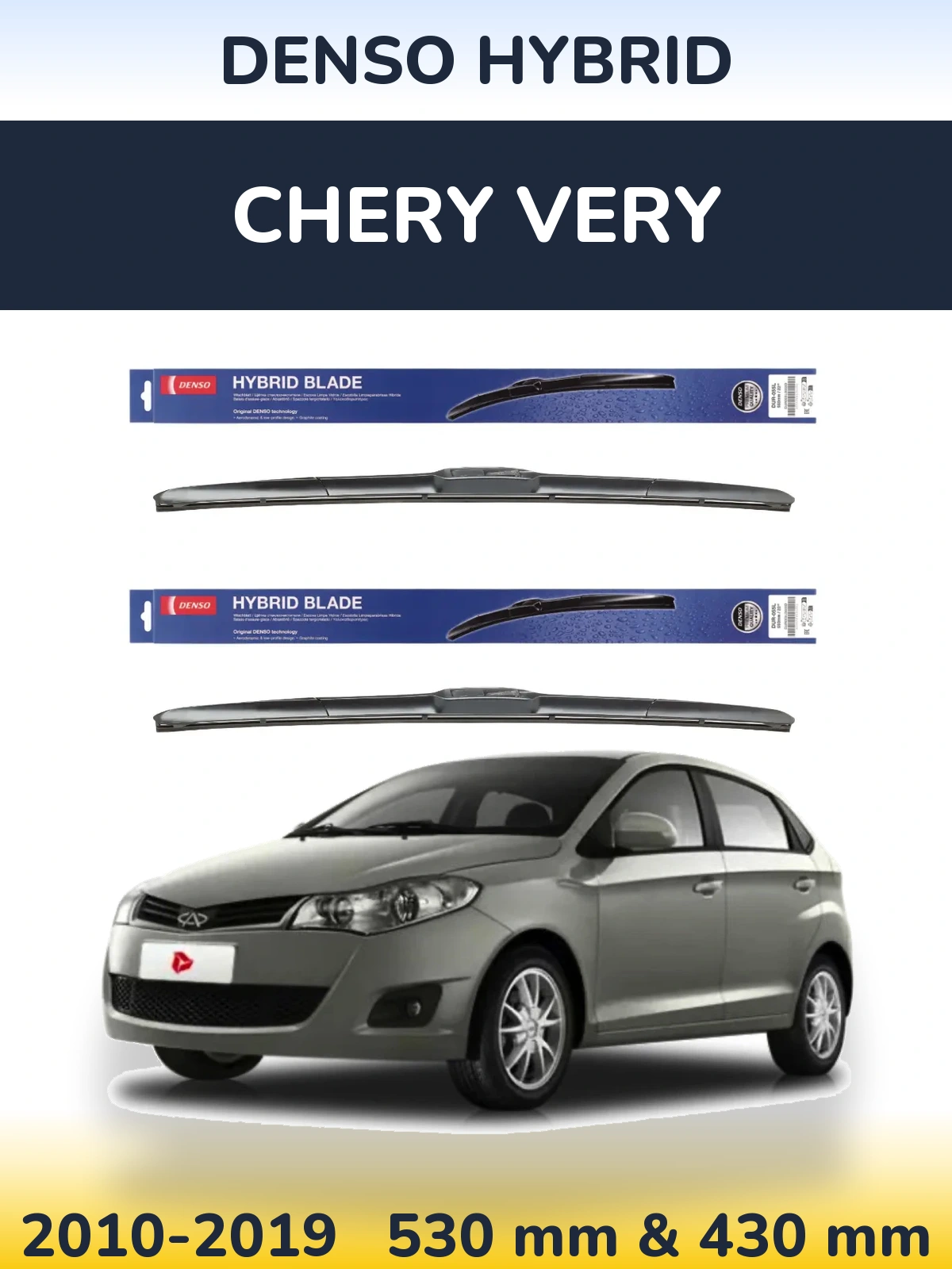Sada předních stěračů Denso Hybrid 530 a 430 mm pro Chery Very 2010-2019