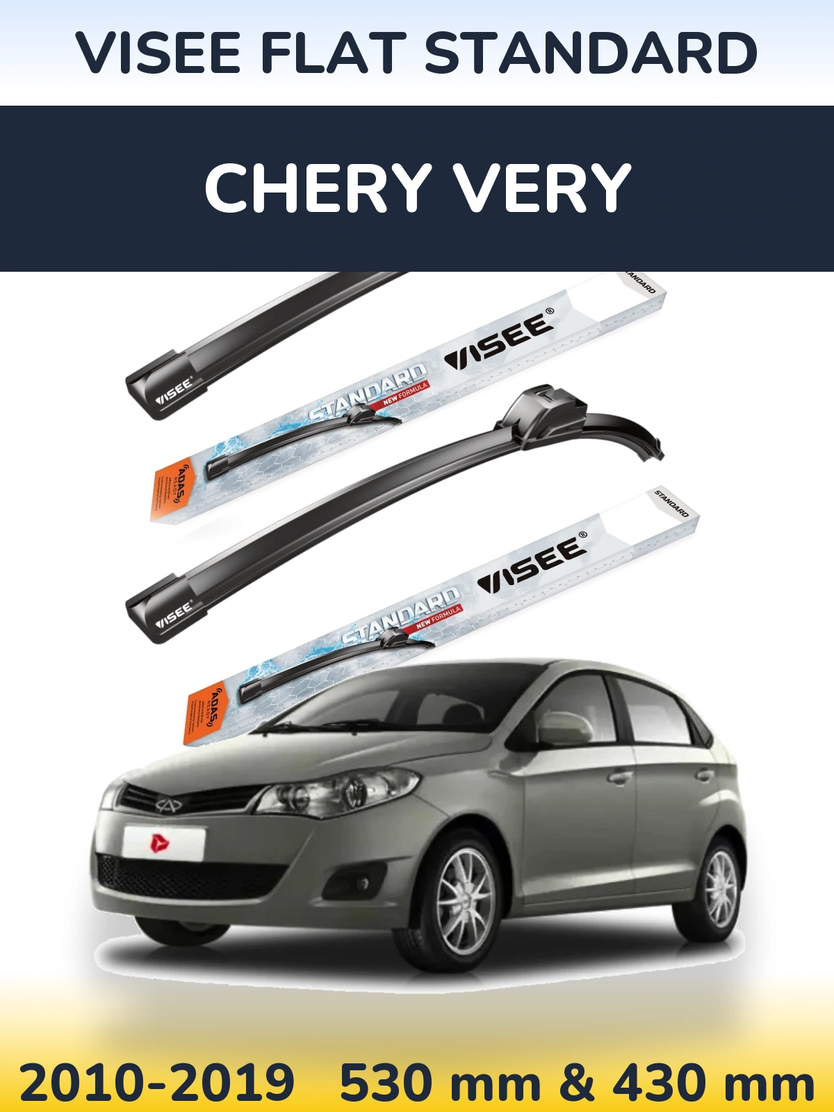 Sada předních stěračů VISEE FLAT STANDARD 530 a 430 mm pro Chery Very 2010-2019