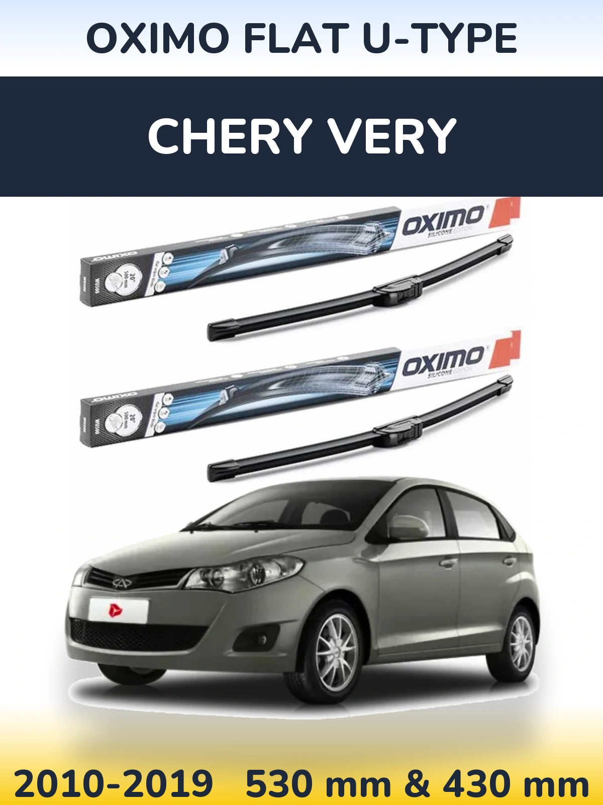 Sada předních stěračů Oximo Flat U-type 530 a 430 mm pro Chery Very 2010-2019