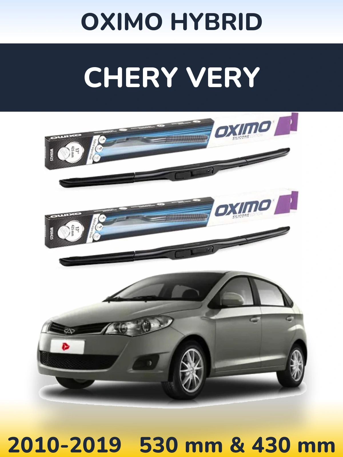 Sada předních stěračů Oximo Hybrid 530 a 430 mm pro Chery Very 2010-2019