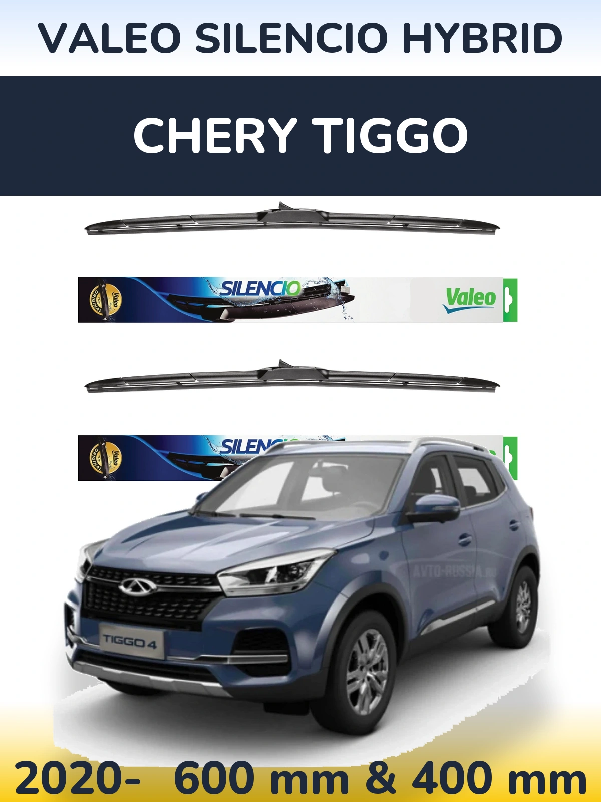 Sada předních stěračů Valeo Silencio Hybrid 600 a 400 mm pro Chery Tiggo 2020-2026