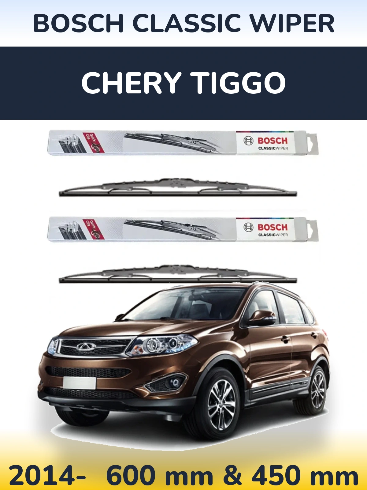Sada předních stěračů BOSCH Classic Wiper 600 a 450 mm pro Chery Tiggo 2014-2026