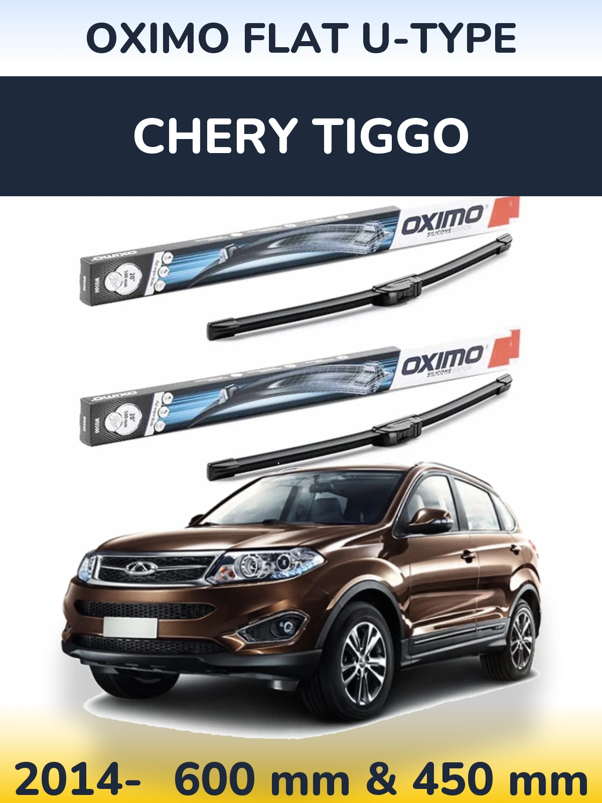 Sada předních stěračů Oximo Flat U-type 600 a 450 mm pro Chery Tiggo 2014-2026