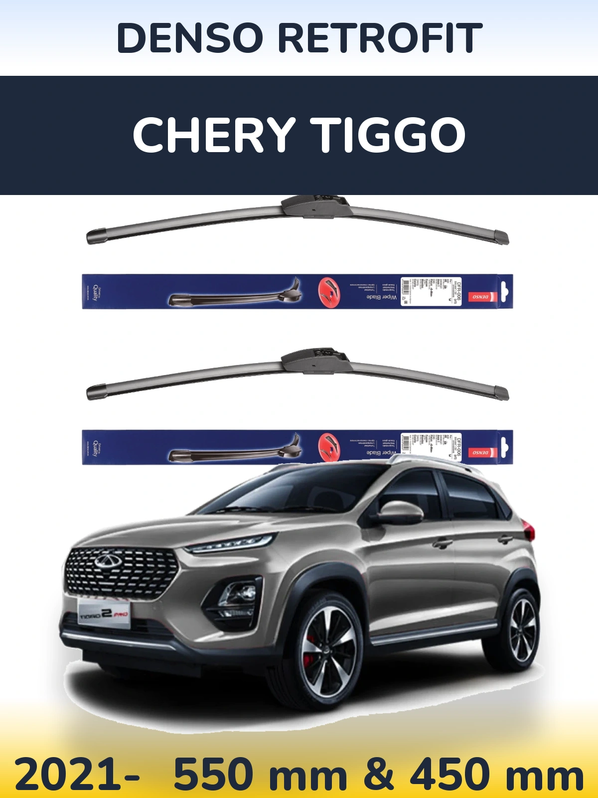 Sada předních stěračů Denso Retrofit 550 a 450 mm pro Chery Tiggo 2021-2026