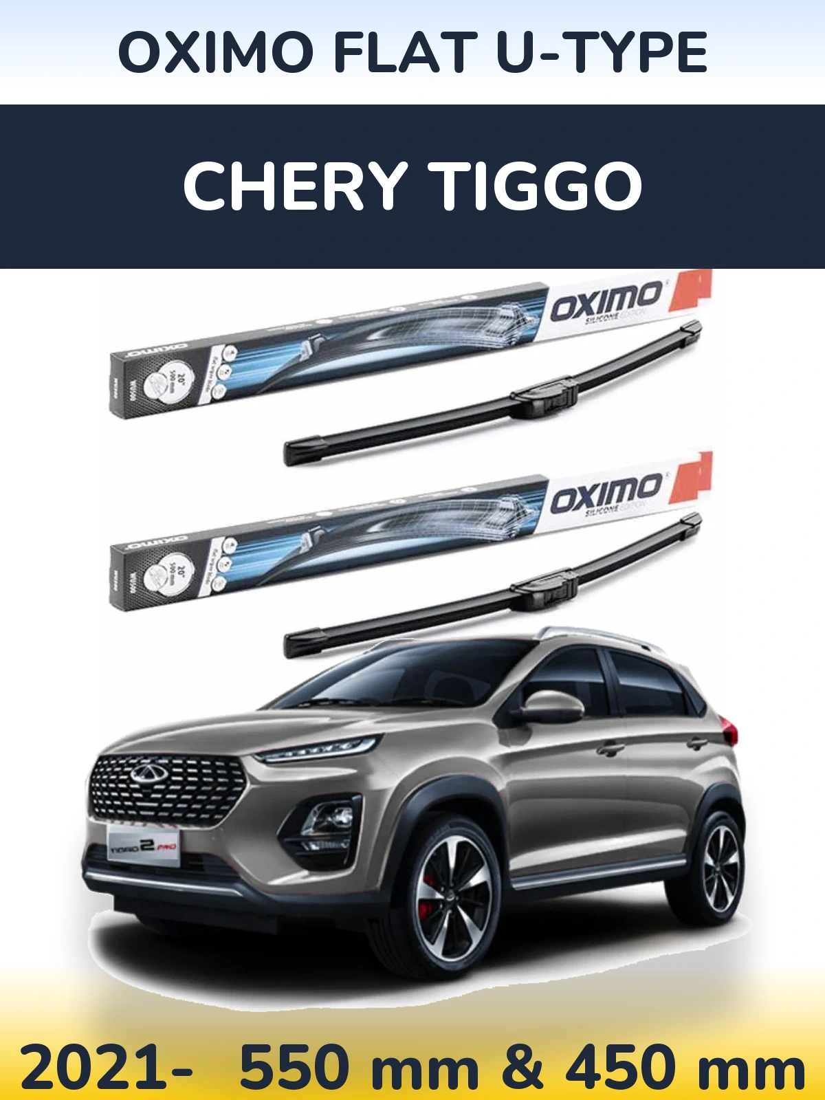 Sada předních stěračů Oximo Flat U-type 550 a 450 mm pro Chery Tiggo 2021-2026
