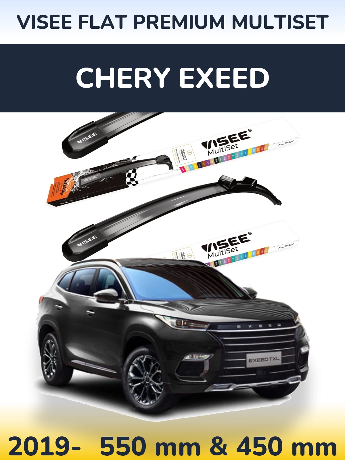 Sada předních stěračů VISEE FLAT PREMIUM MultiSet 550 a 450 mm pro Chery Exeed 2019-2026