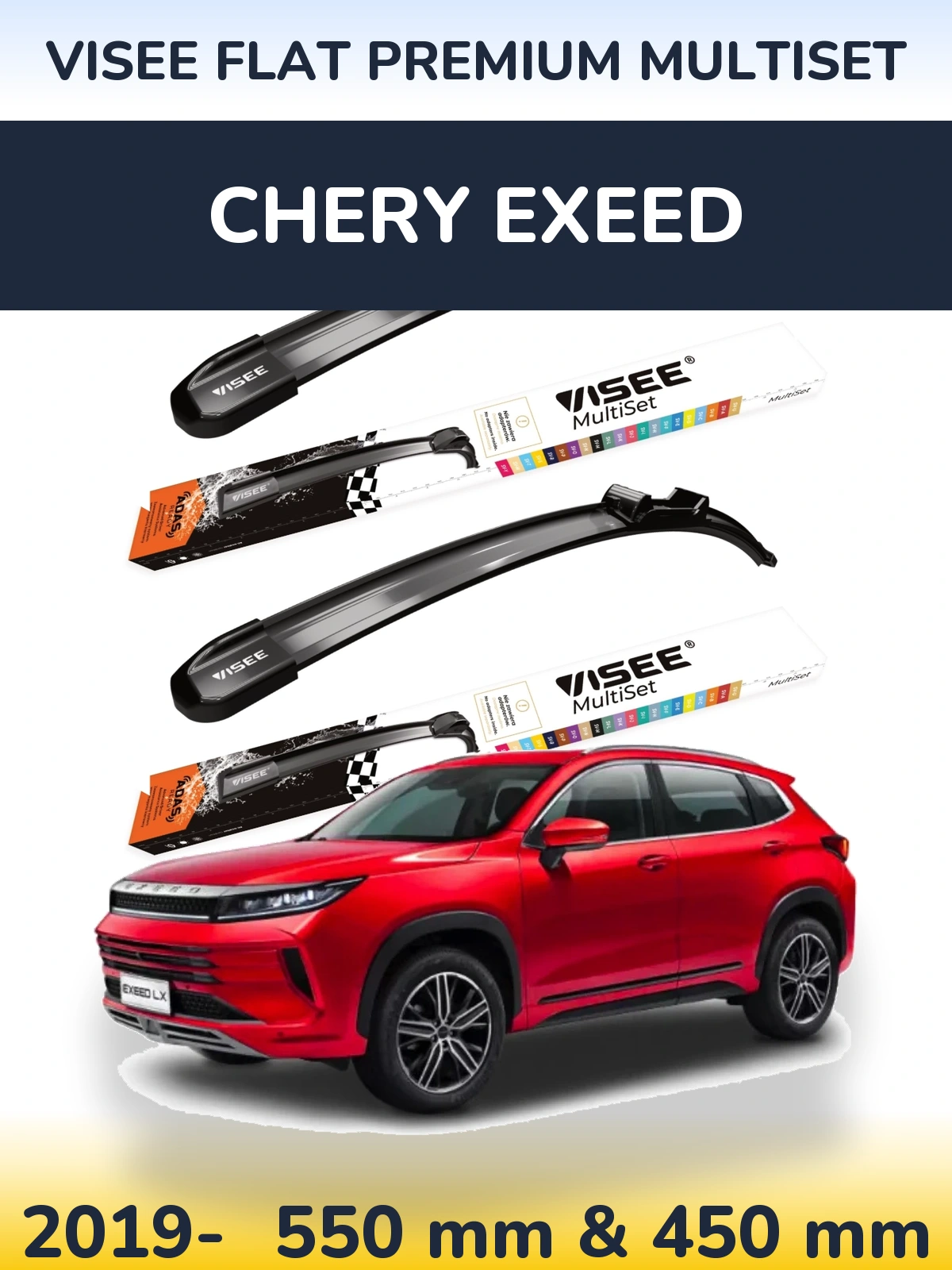 Sada předních stěračů VISEE FLAT PREMIUM MultiSet 550 a 450 mm pro Chery Exeed 2019-2026