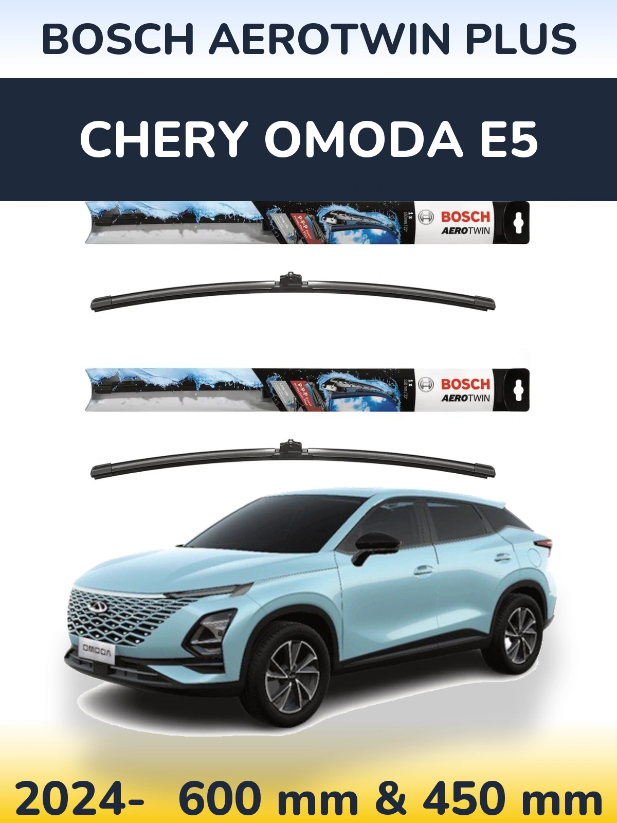 Sada předních stěračů BOSCH AeroTwin Plus 600 a 450 mm pro Chery Omoda E5 2024-2026