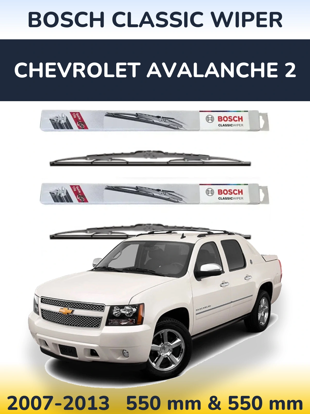 Sada předních stěračů BOSCH Classic Wiper 550 a 550 mm pro Chevrolet Avalanche 2 2007-2013