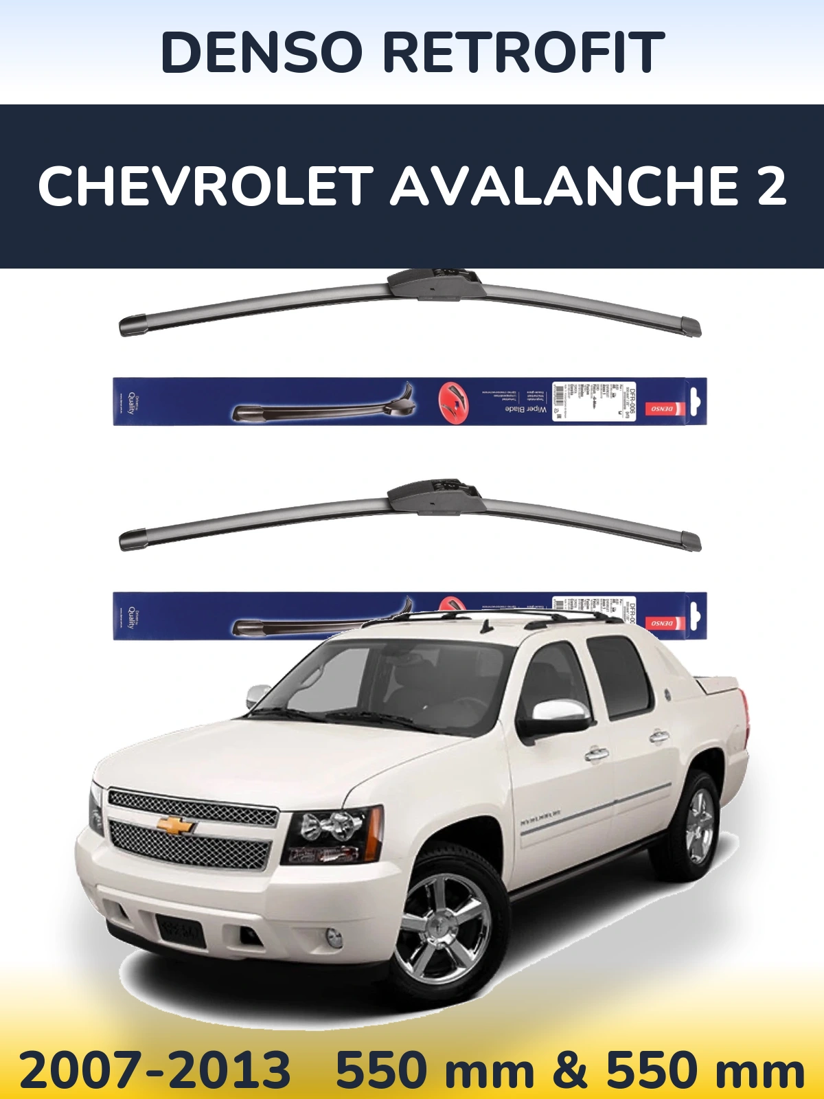 Sada předních stěračů Denso Retrofit 550 a 550 mm pro Chevrolet Avalanche 2 2007-2013