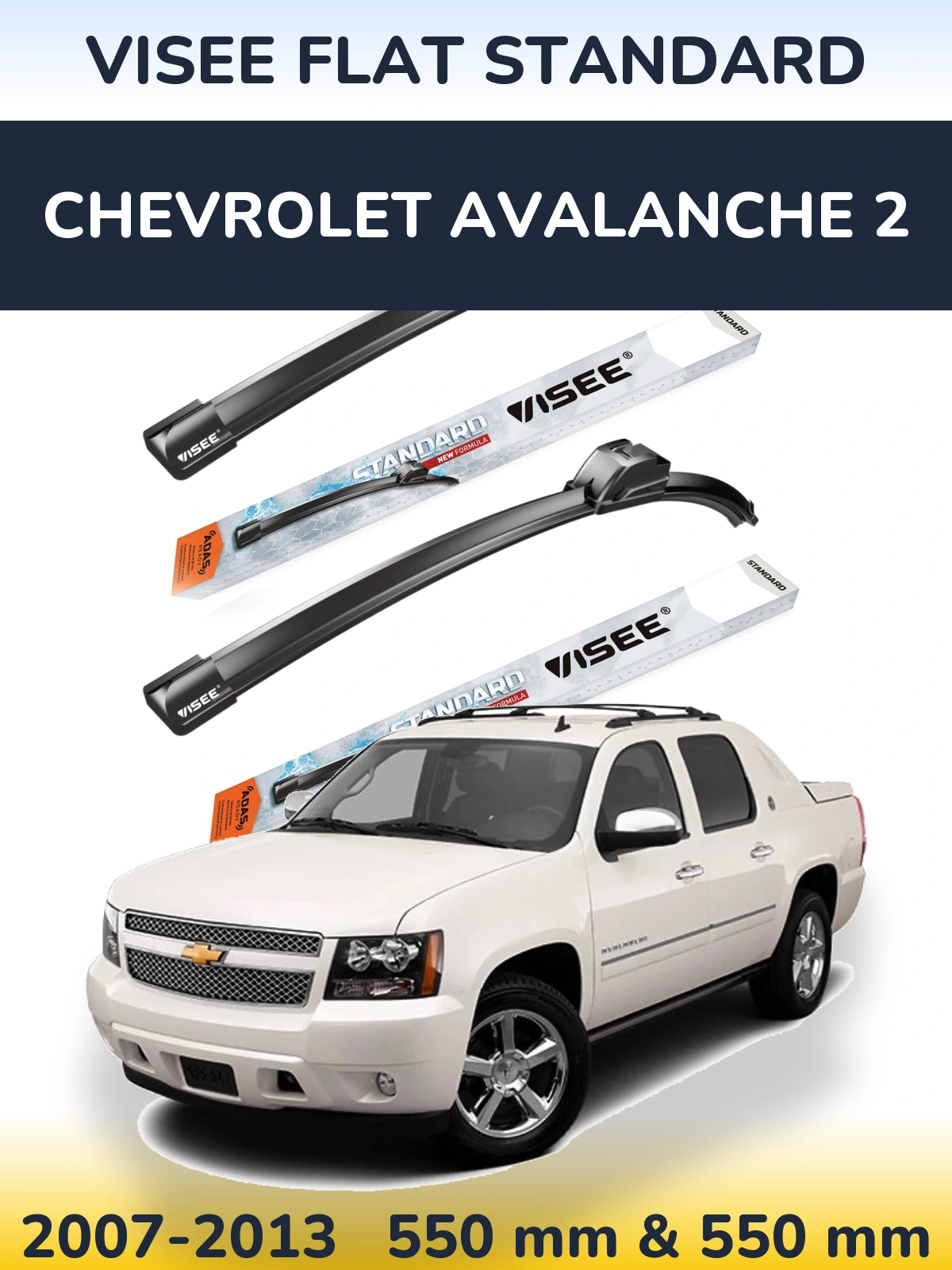 Sada předních stěračů VISEE FLAT STANDARD 550 a 550 mm pro Chevrolet Avalanche 2 2007-2013