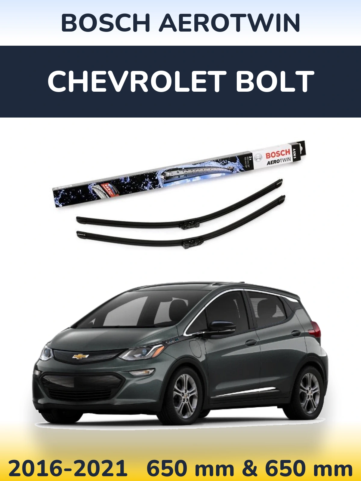 Sada předních stěračů BOSCH AeroTwin 650 a 650 mm pro Chevrolet Bolt 2016-2021