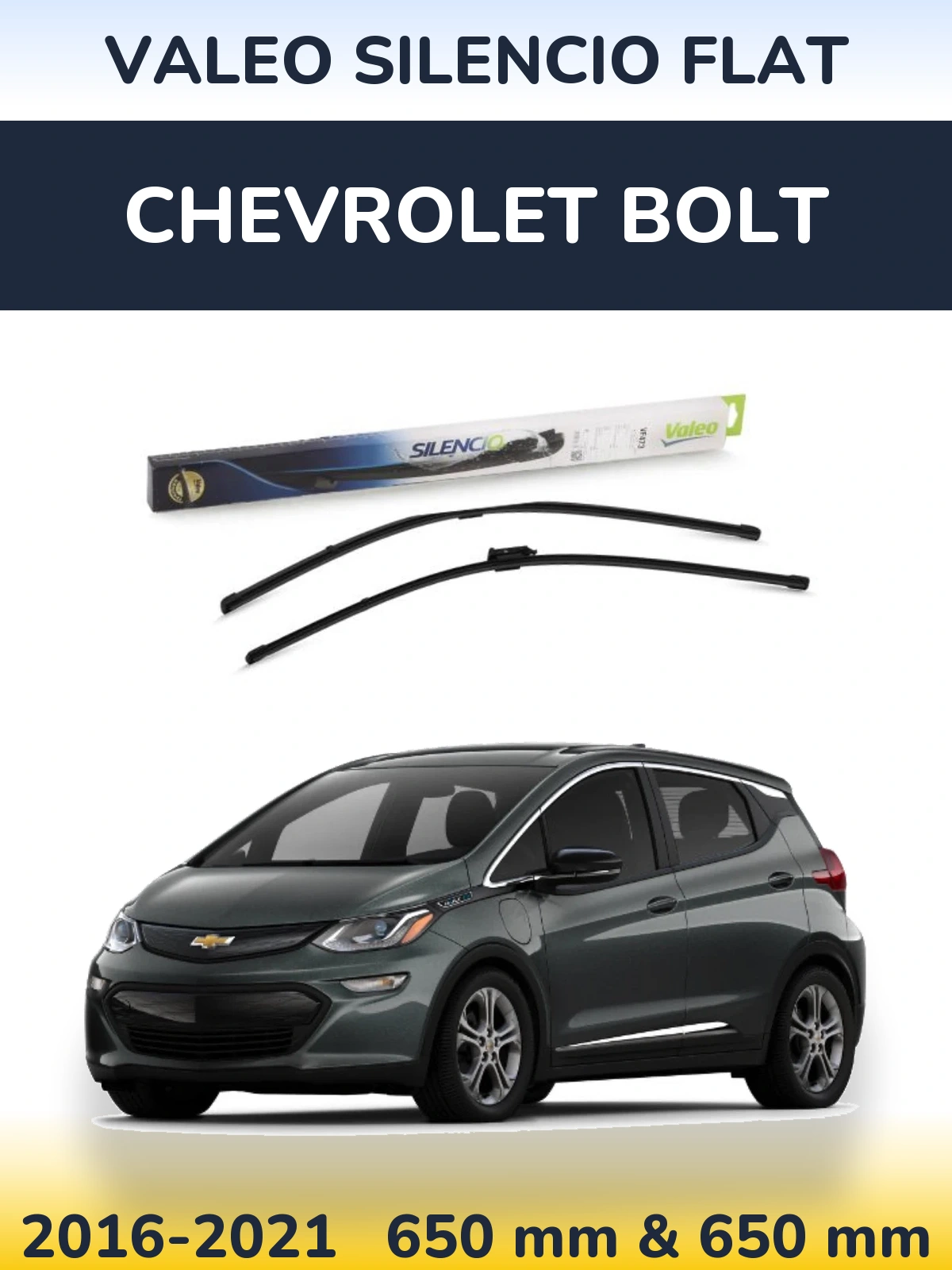 Sada předních stěračů Valeo Silencio Flat 650 a 650 mm pro Chevrolet Bolt 2016-2021