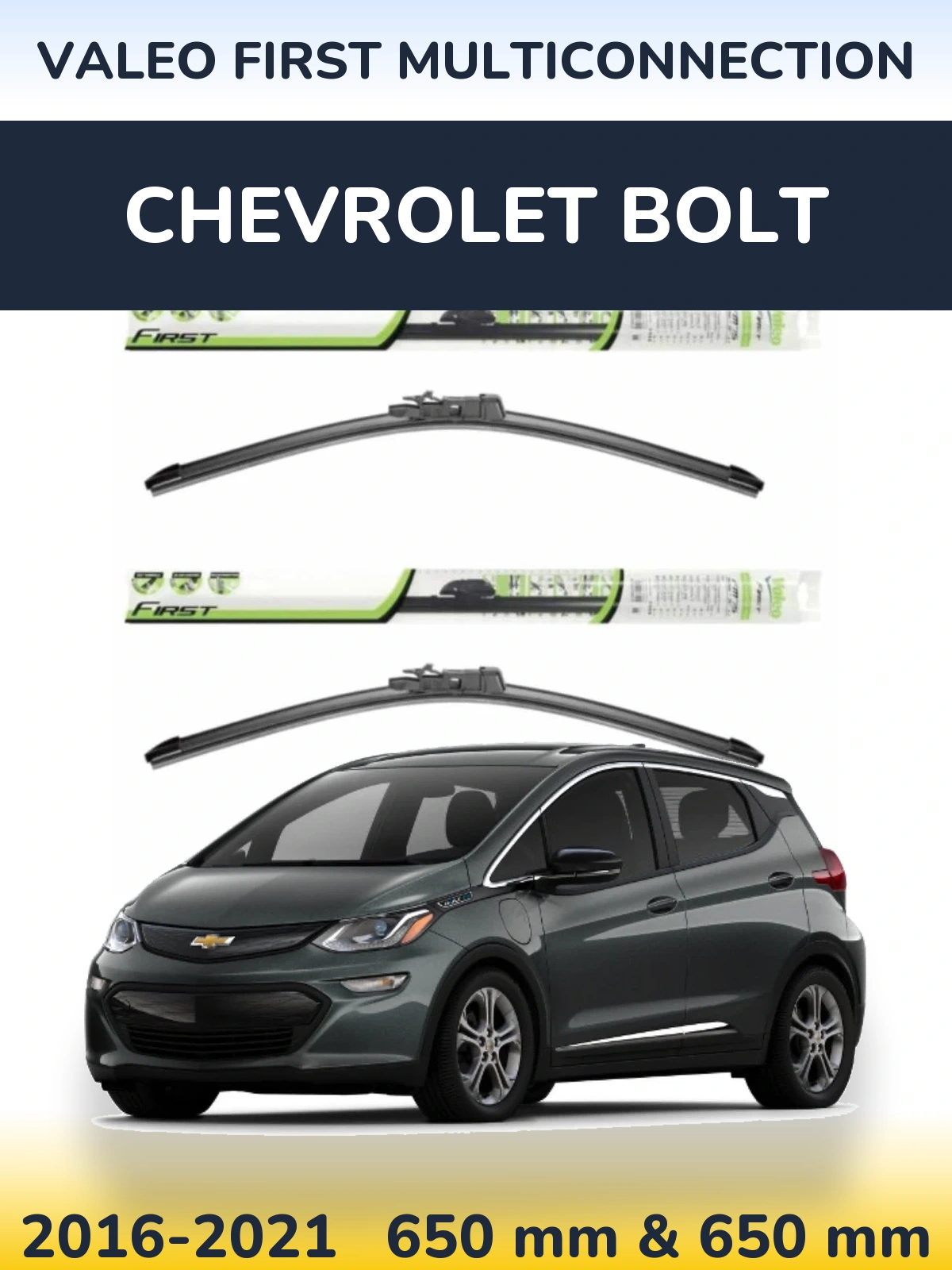 Sada předních stěračů Valeo First MultiConnection 650 a 650 mm pro Chevrolet Bolt 2016-2021
