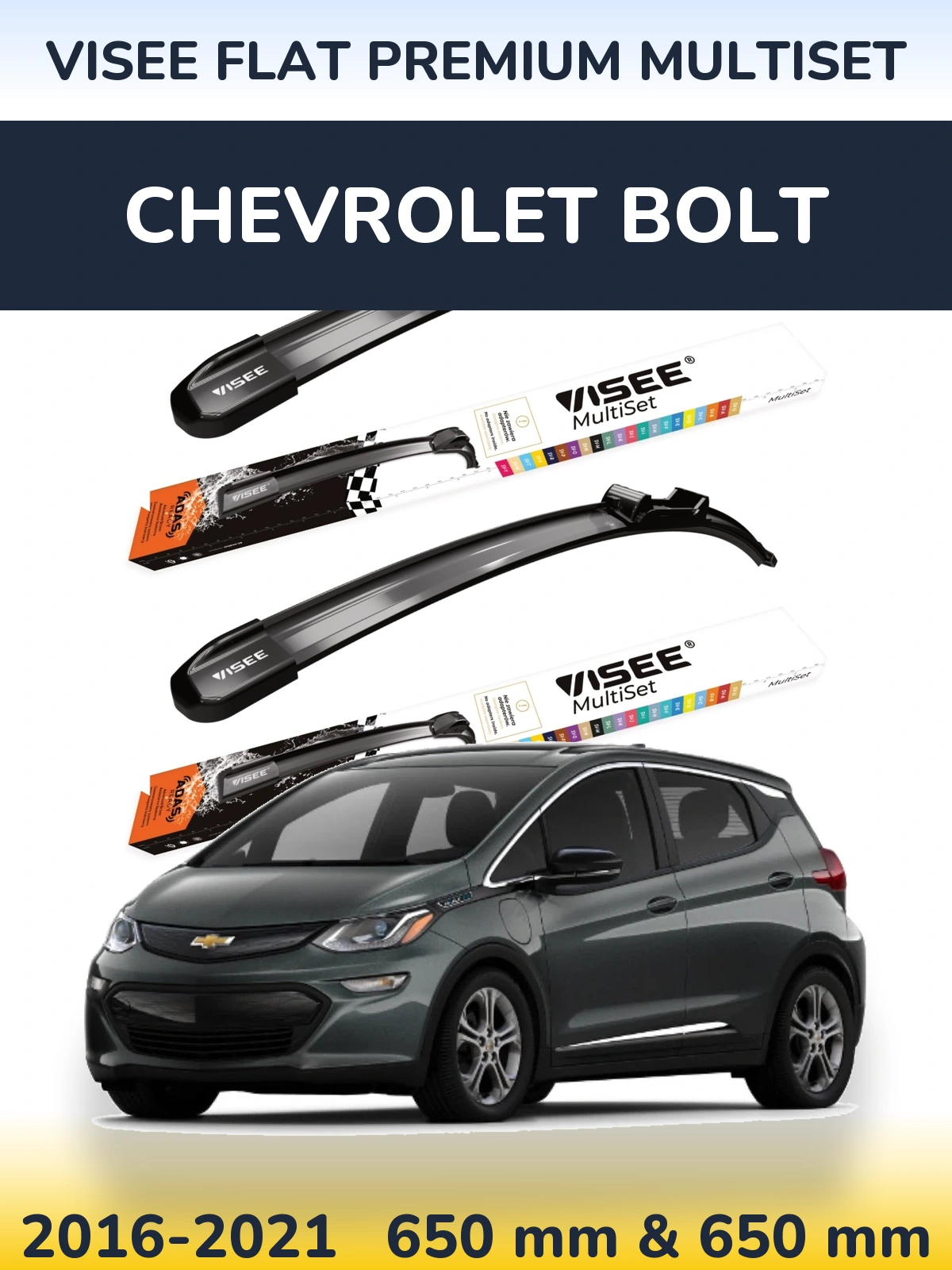 Sada předních stěračů VISEE FLAT PREMIUM MultiSet 650 a 650 mm pro Chevrolet Bolt 2016-2021