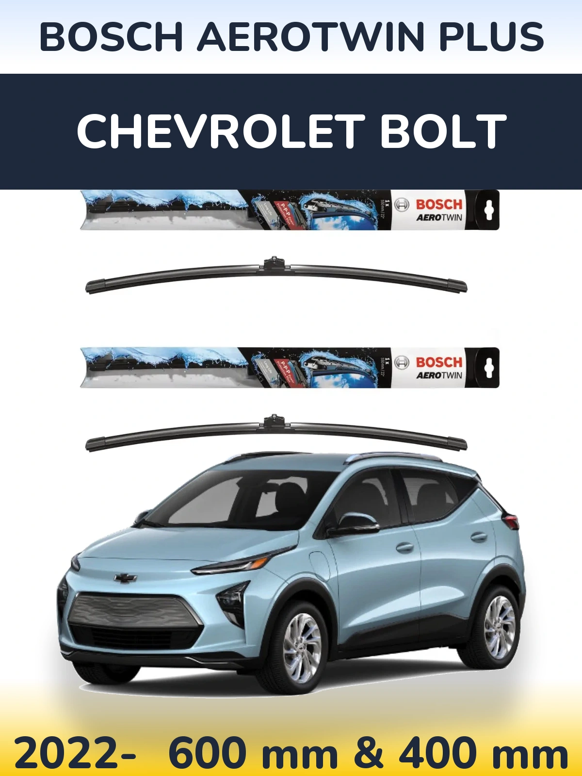 Sada předních stěračů BOSCH AeroTwin Plus 600 a 400 mm pro Chevrolet Bolt 2022-2026