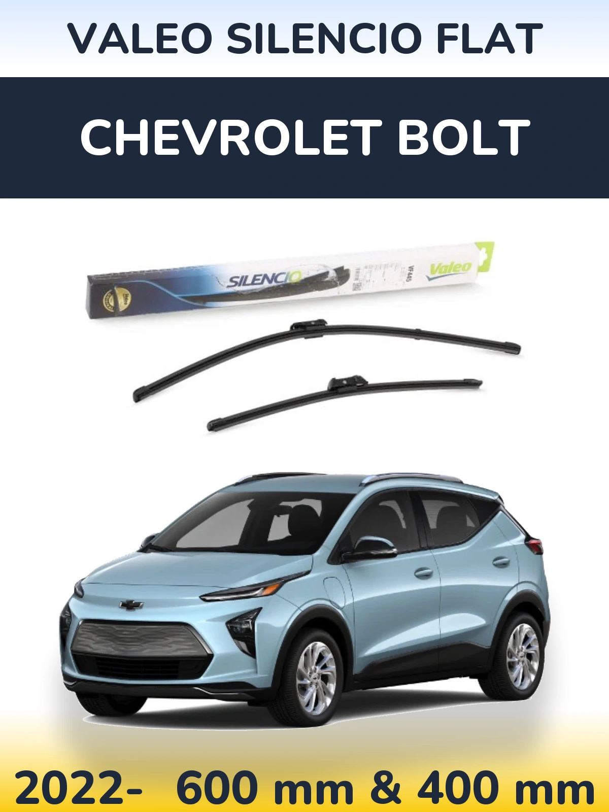 Sada předních stěračů Valeo Silencio Flat 600 a 400 mm pro Chevrolet Bolt 2022-2026