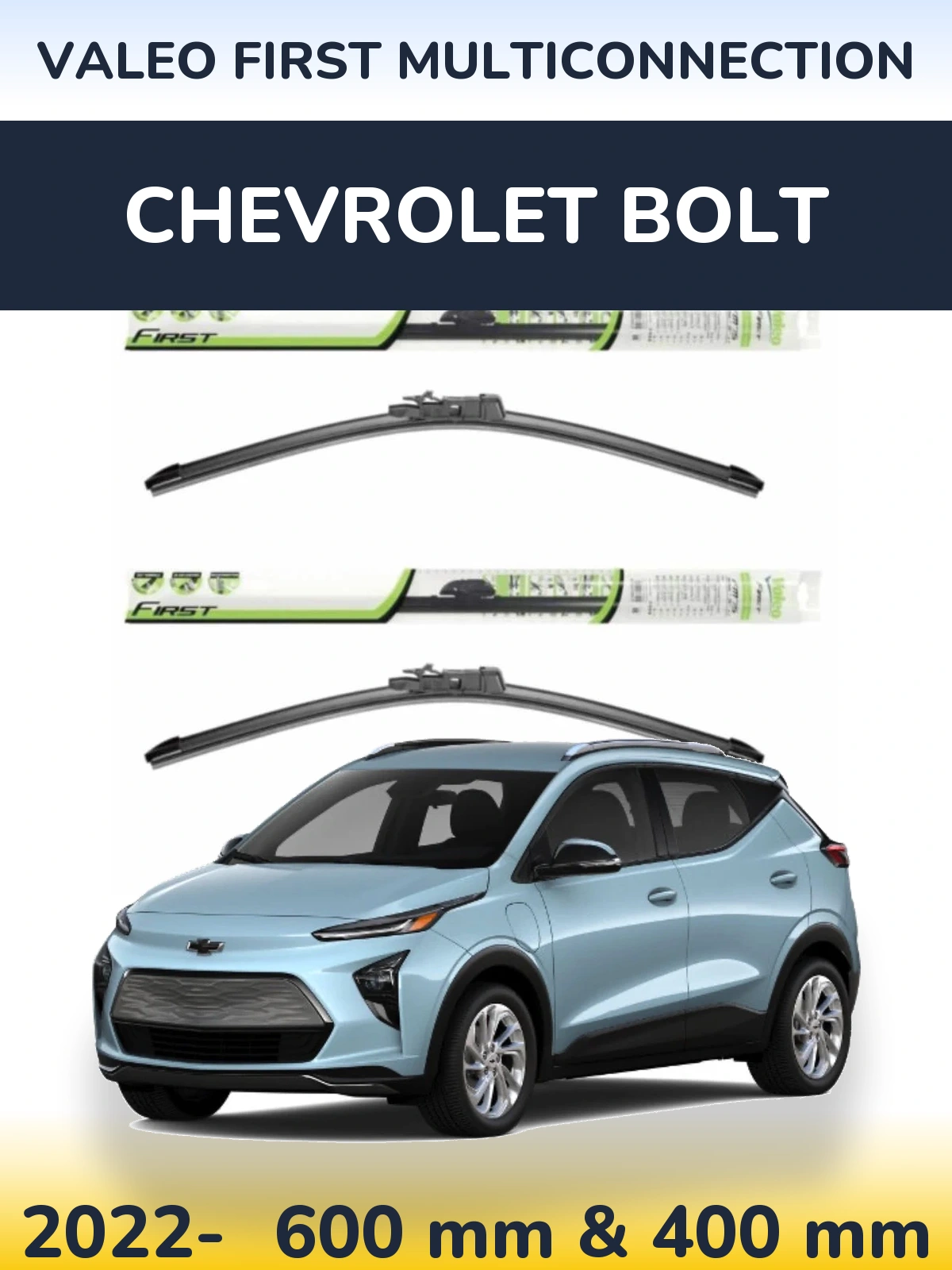 Sada předních stěračů Valeo First MultiConnection 600 a 400 mm pro Chevrolet Bolt 2022-2026
