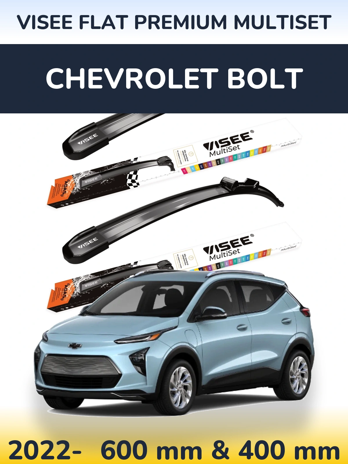 Sada předních stěračů VISEE FLAT PREMIUM MultiSet 600 a 400 mm pro Chevrolet Bolt 2022-2026
