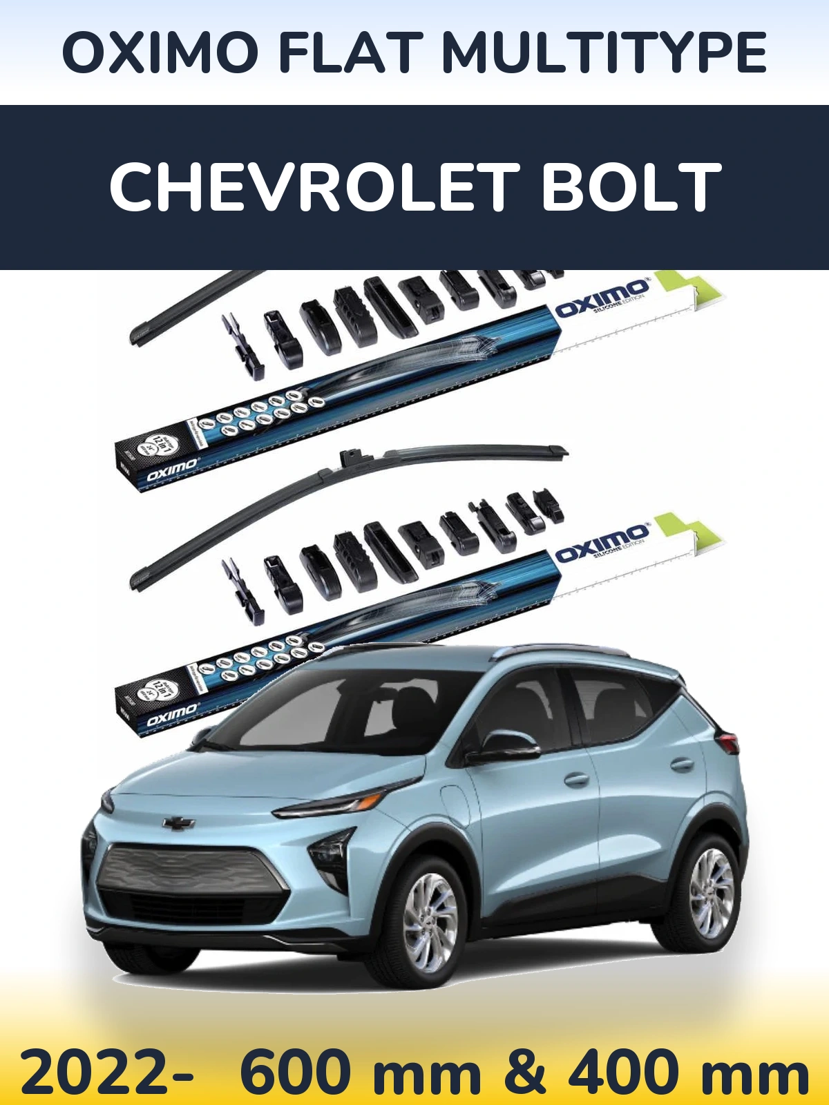 Sada předních stěračů Oximo Flat MultiType 600 a 400 mm pro Chevrolet Bolt 2022-2026