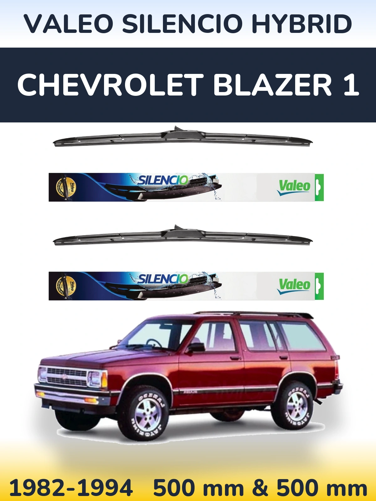 Sada předních stěračů Valeo Silencio Hybrid 500 a 500 mm pro Chevrolet Blazer 1 1982-1994