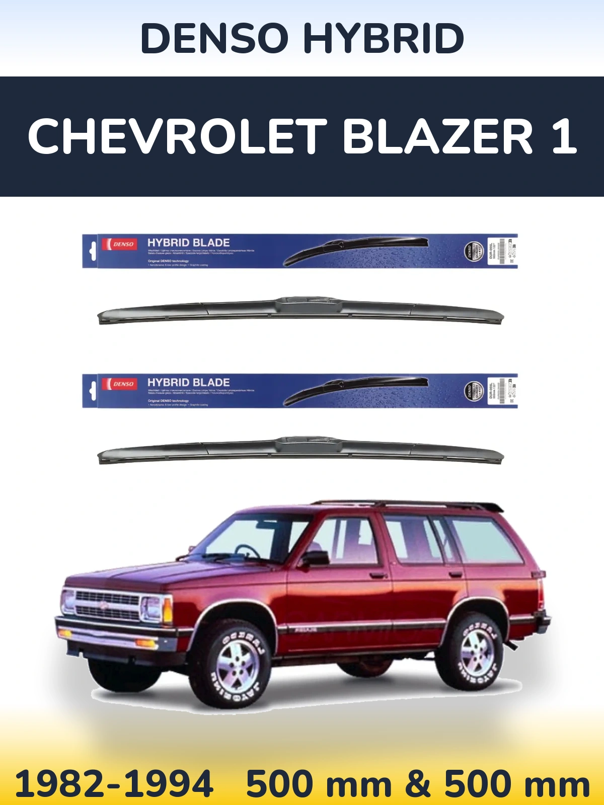 Sada předních stěračů Denso Hybrid 500 a 500 mm pro Chevrolet Blazer 1 1982-1994