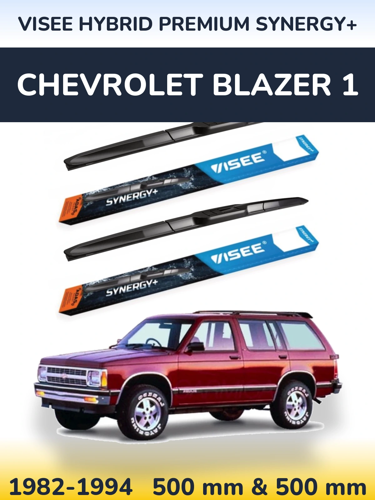 Sada předních stěračů VISEE HYBRID PREMIUM SYNERGY+ 500 a 500 mm pro Chevrolet Blazer 1 1982-1994