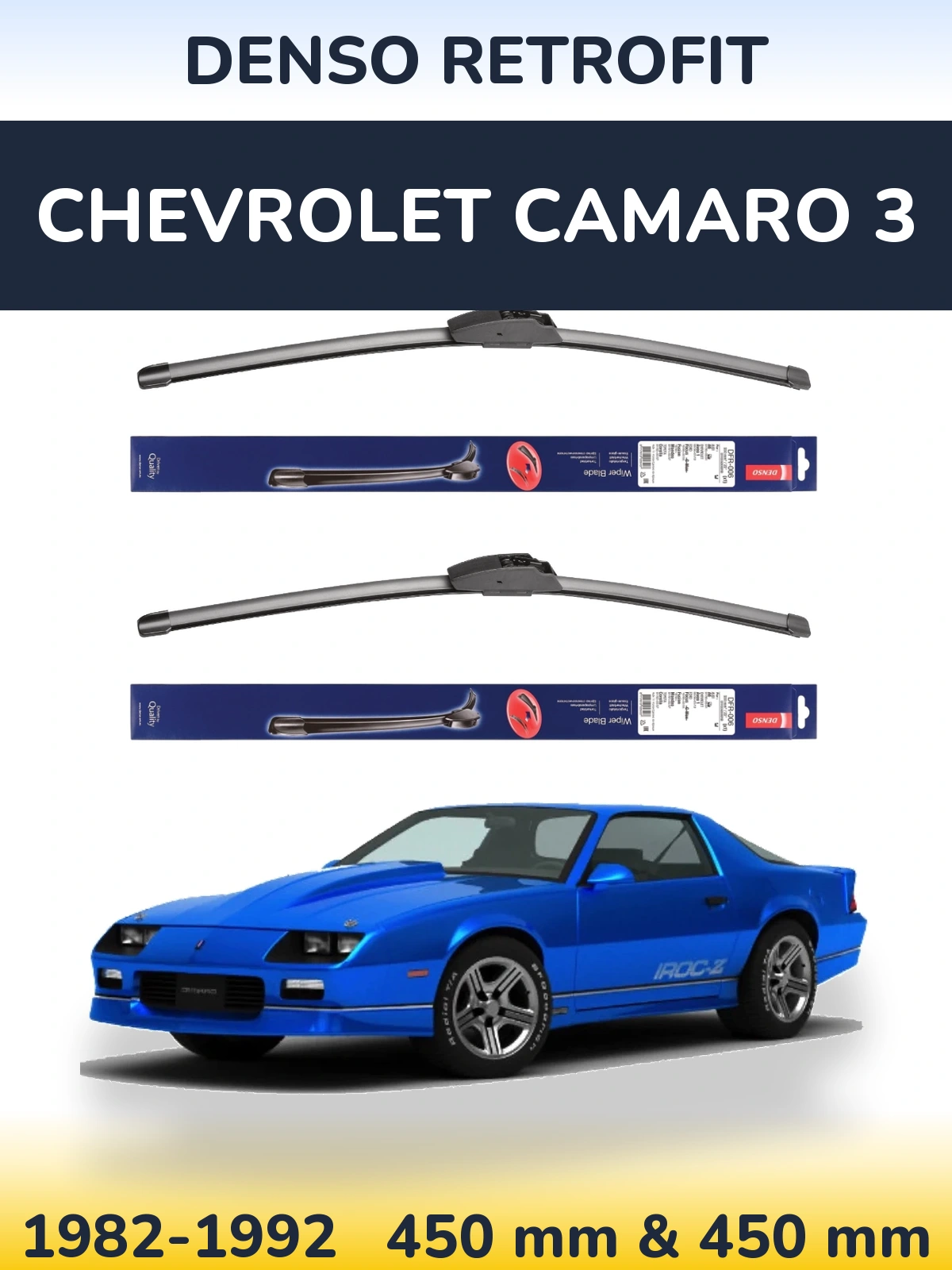 Sada předních stěračů Denso Retrofit 450 a 450 mm pro Chevrolet Camaro 3 1982-1992