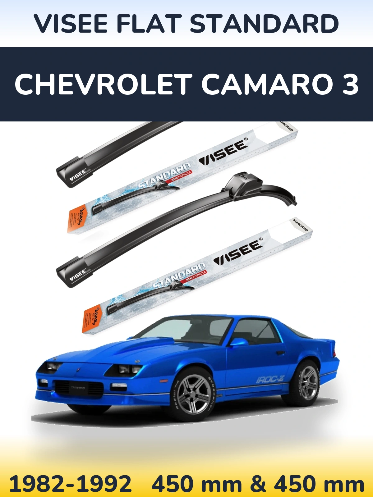 Sada předních stěračů VISEE FLAT STANDARD 450 a 450 mm pro Chevrolet Camaro 3 1982-1992
