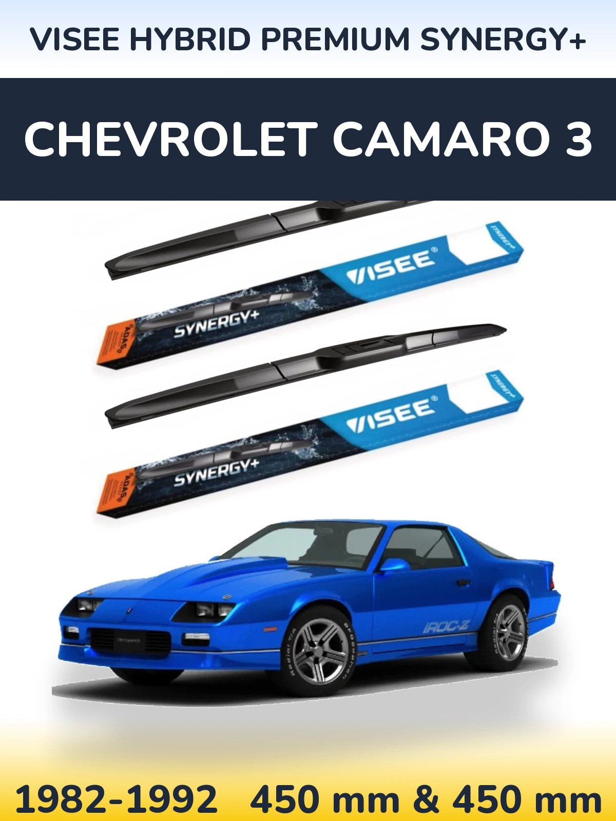 Sada předních stěračů VISEE HYBRID PREMIUM SYNERGY+ 450 a 450 mm pro Chevrolet Camaro 3 1982-1992